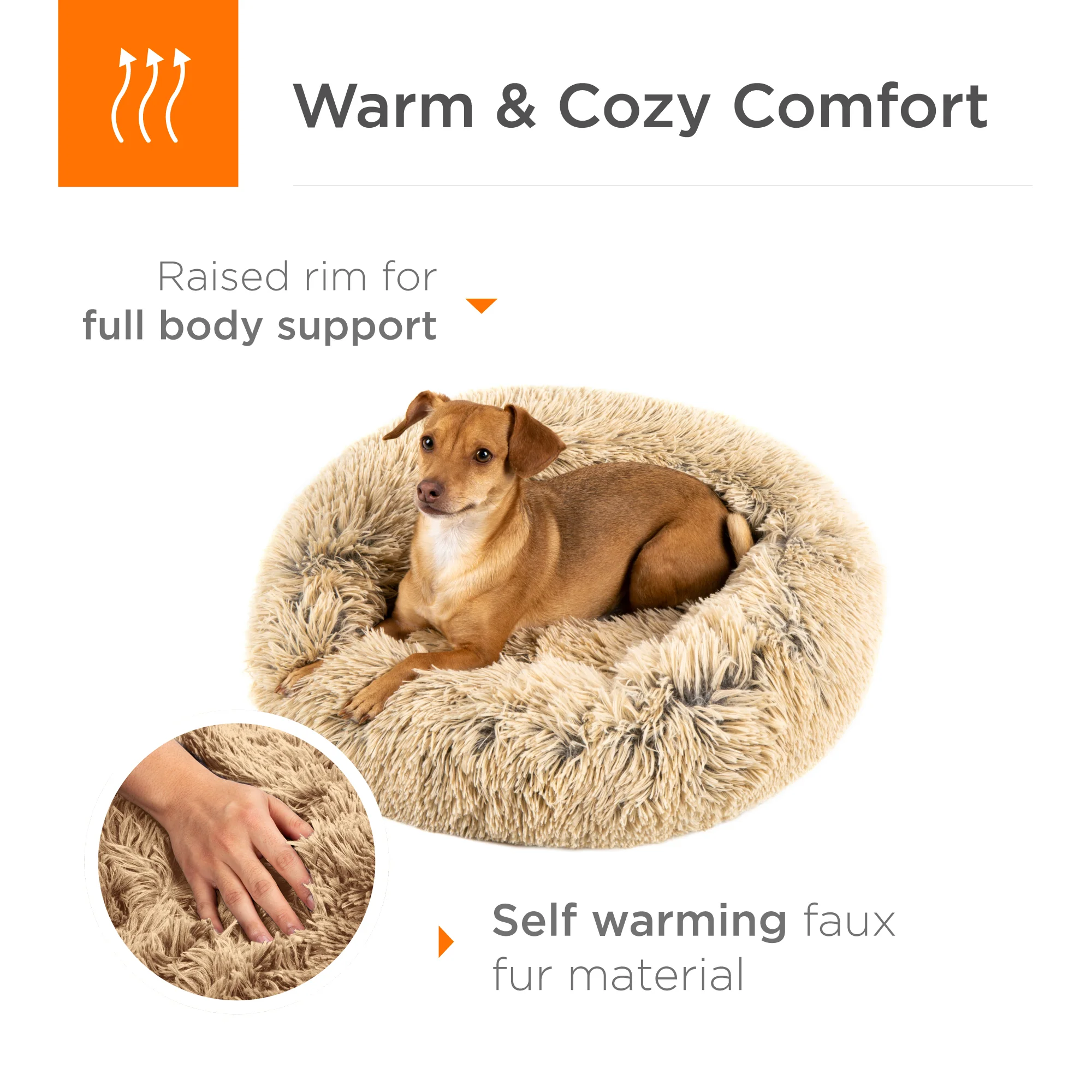 Self-Warming Shag Fur Calming Pet Bed w/ Water-Resistant Lining - Brown - Image 18