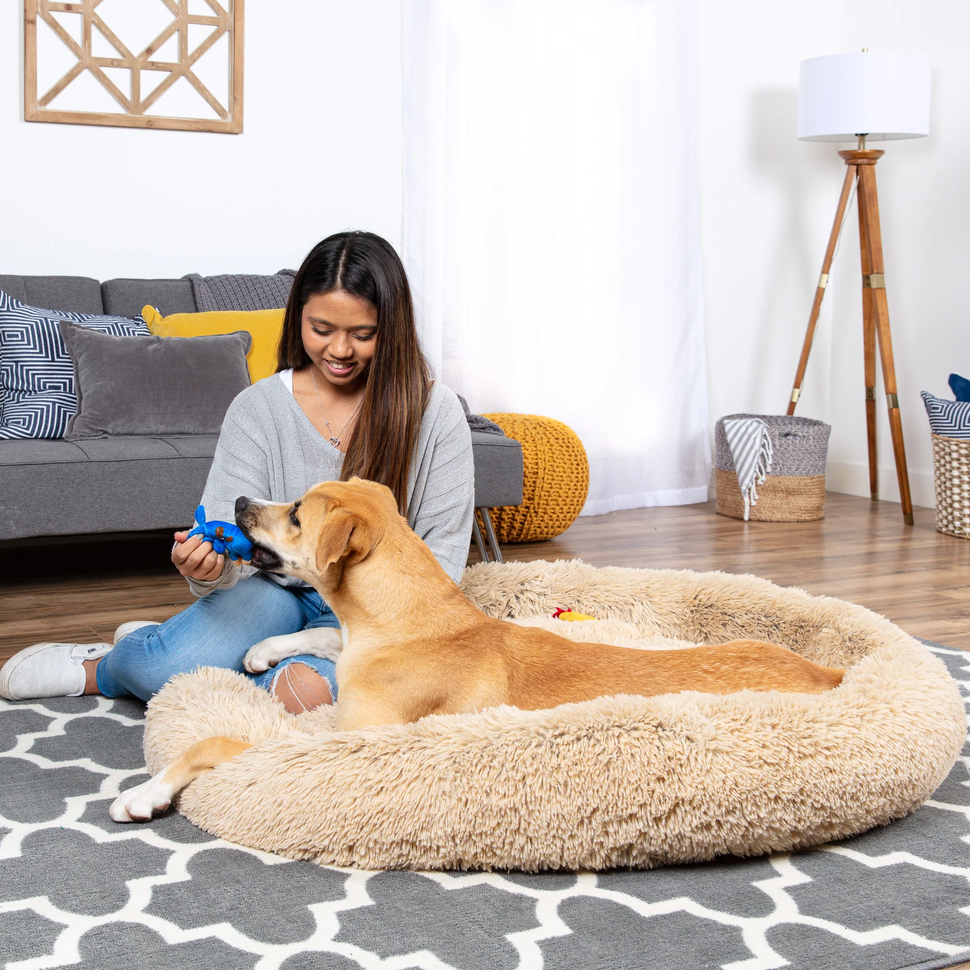 Self-Warming Shag Fur Calming Pet Bed w/ Water-Resistant Lining - Brown - Image 3
