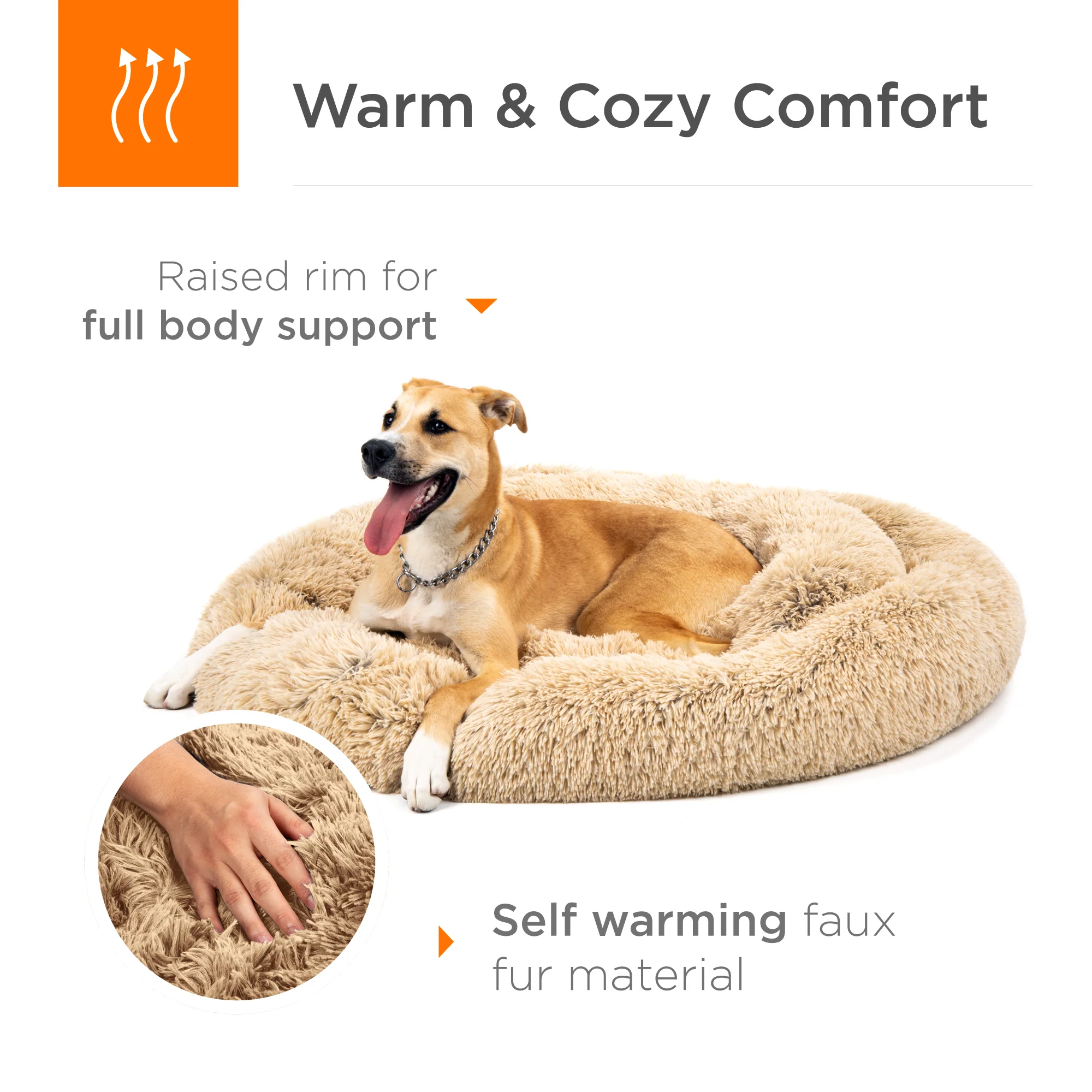 Self-Warming Shag Fur Calming Pet Bed w/ Water-Resistant Lining - Brown - Image 4