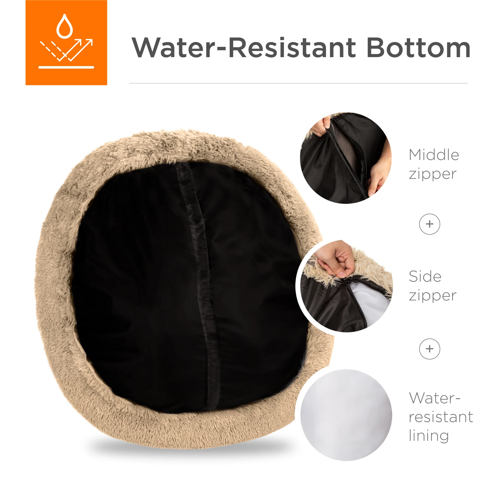 Self-Warming Shag Fur Calming Pet Bed w/ Water-Resistant Lining - Brown - Image 5