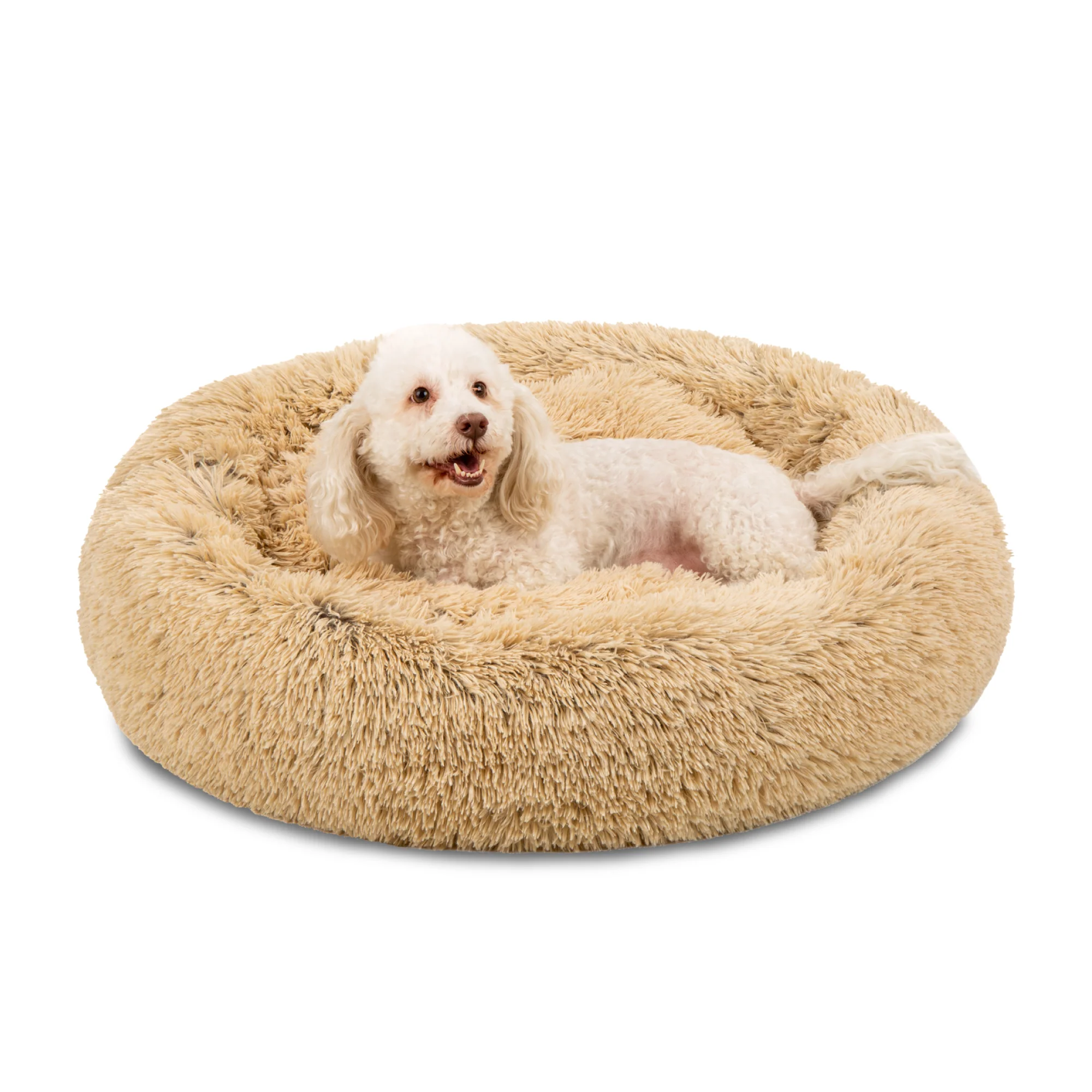 Self-Warming Shag Fur Calming Pet Bed w/ Water-Resistant Lining - Brown - Image 8