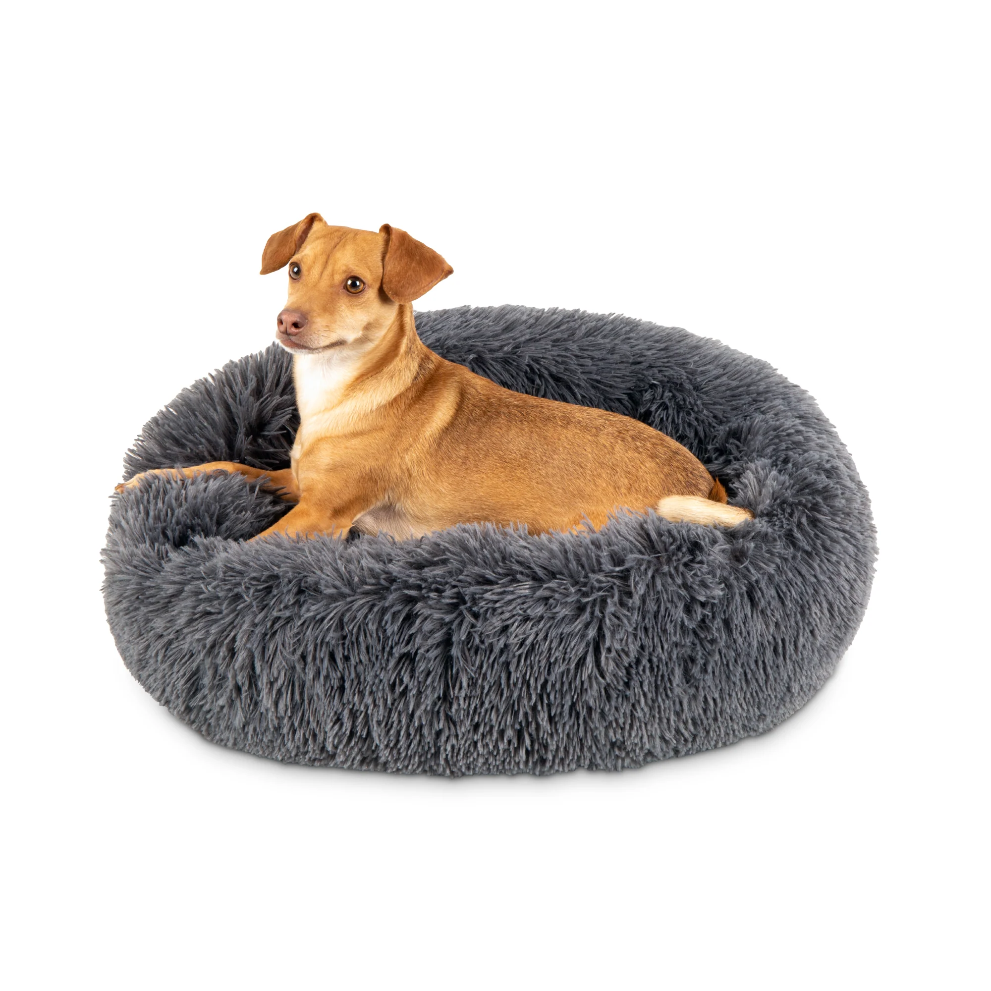 Self-Warming Shag Fur Calming Pet Bed w/ Water-Resistant Lining - Gray - Image 15