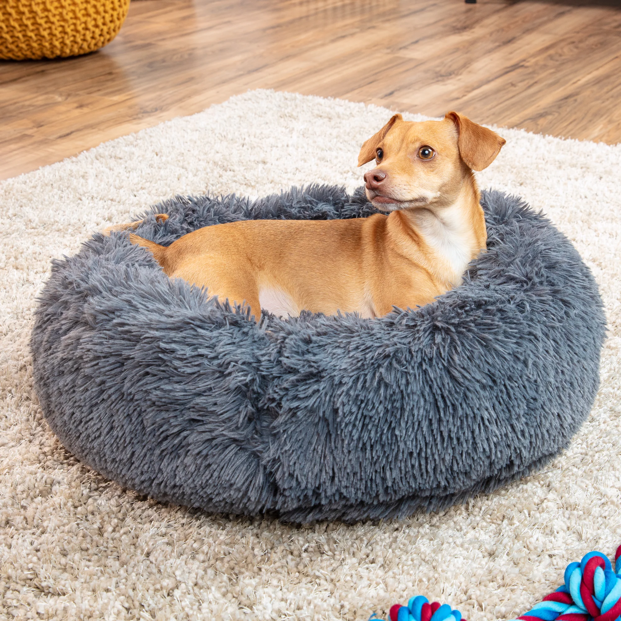 Self-Warming Shag Fur Calming Pet Bed w/ Water-Resistant Lining - Gray - Image 17