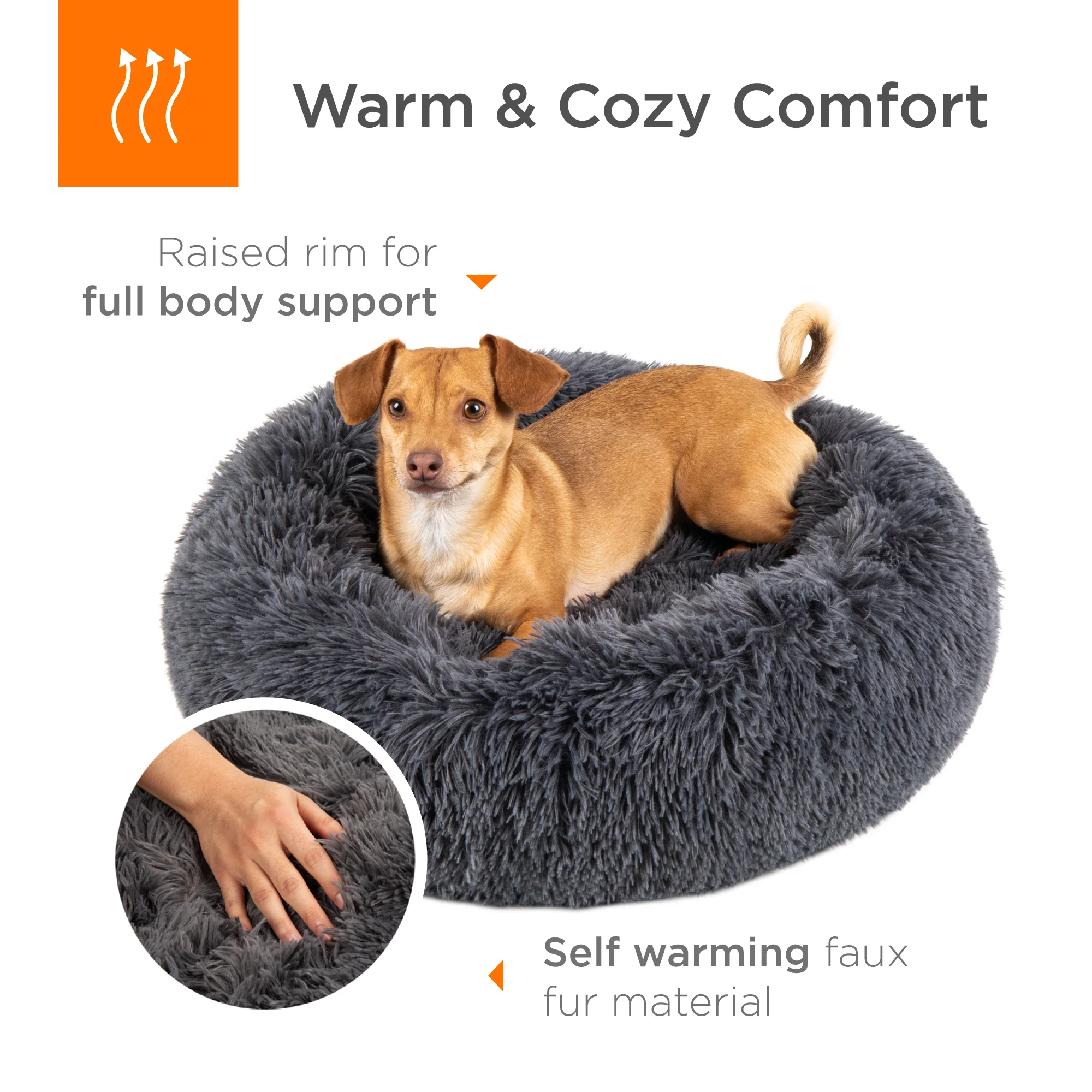 Self-Warming Shag Fur Calming Pet Bed w/ Water-Resistant Lining - Gray - Image 18