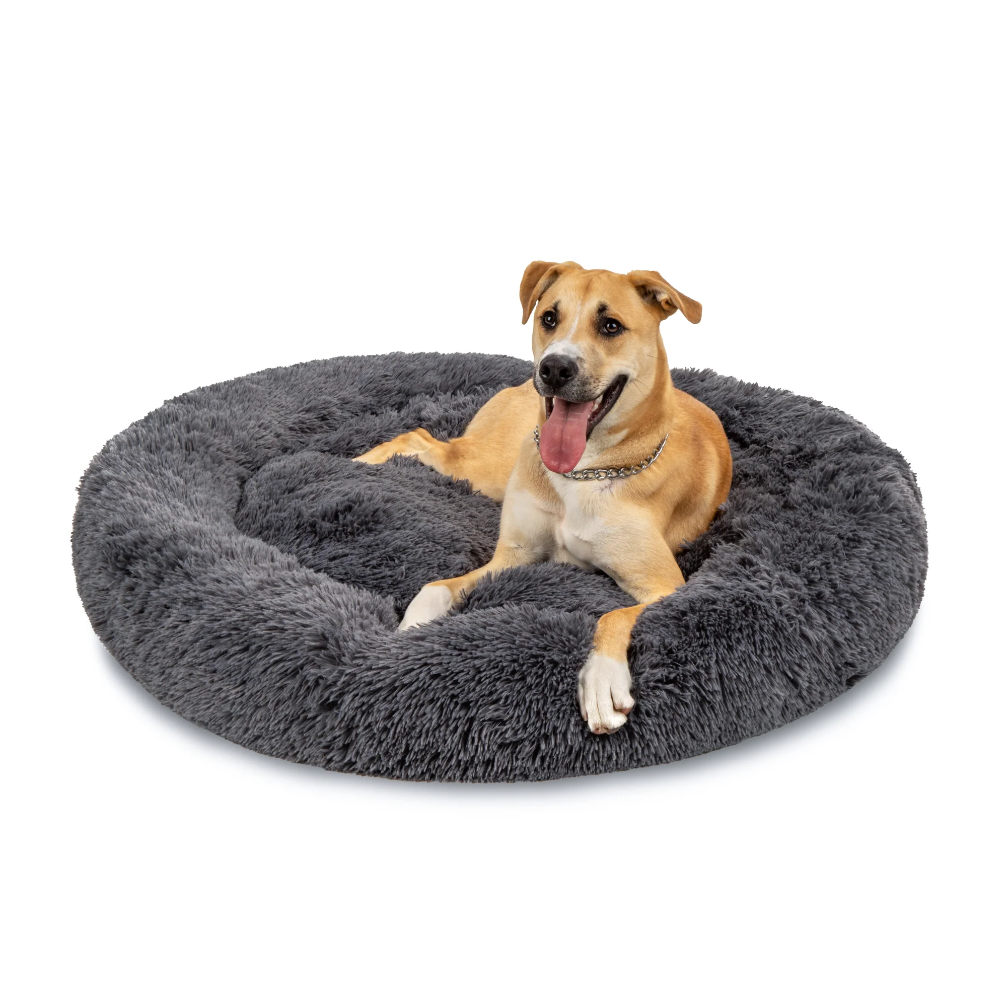 Self-Warming Shag Fur Calming Pet Bed w/ Water-Resistant Lining - Gray - Image 8
