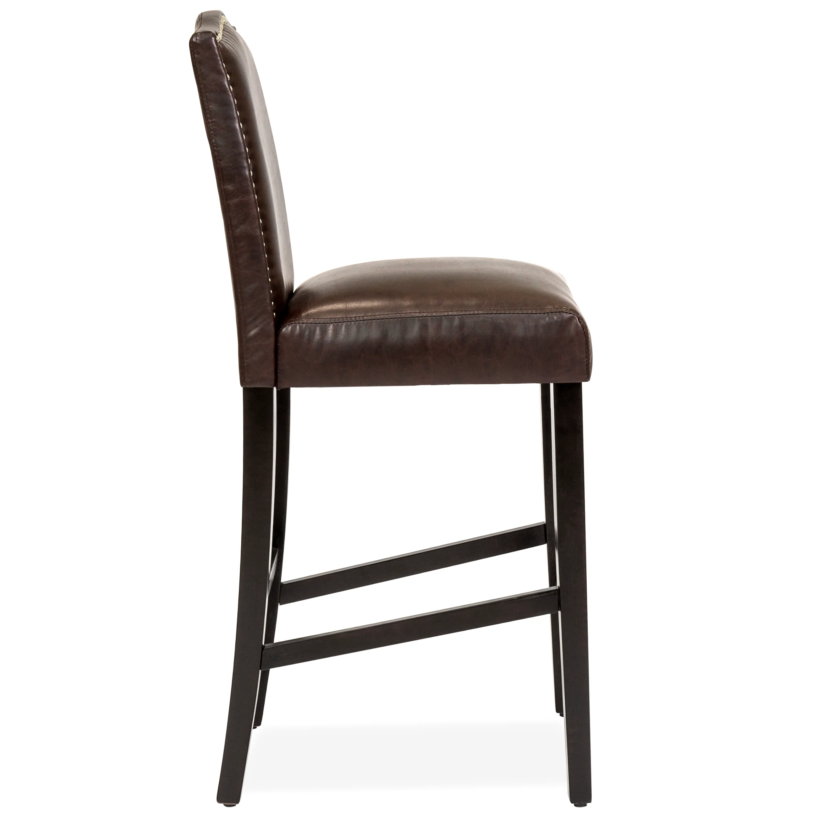 Set of 2 30in Faux Leather Counter Height Bar Stools w/ Studded Trim Back - Image 3