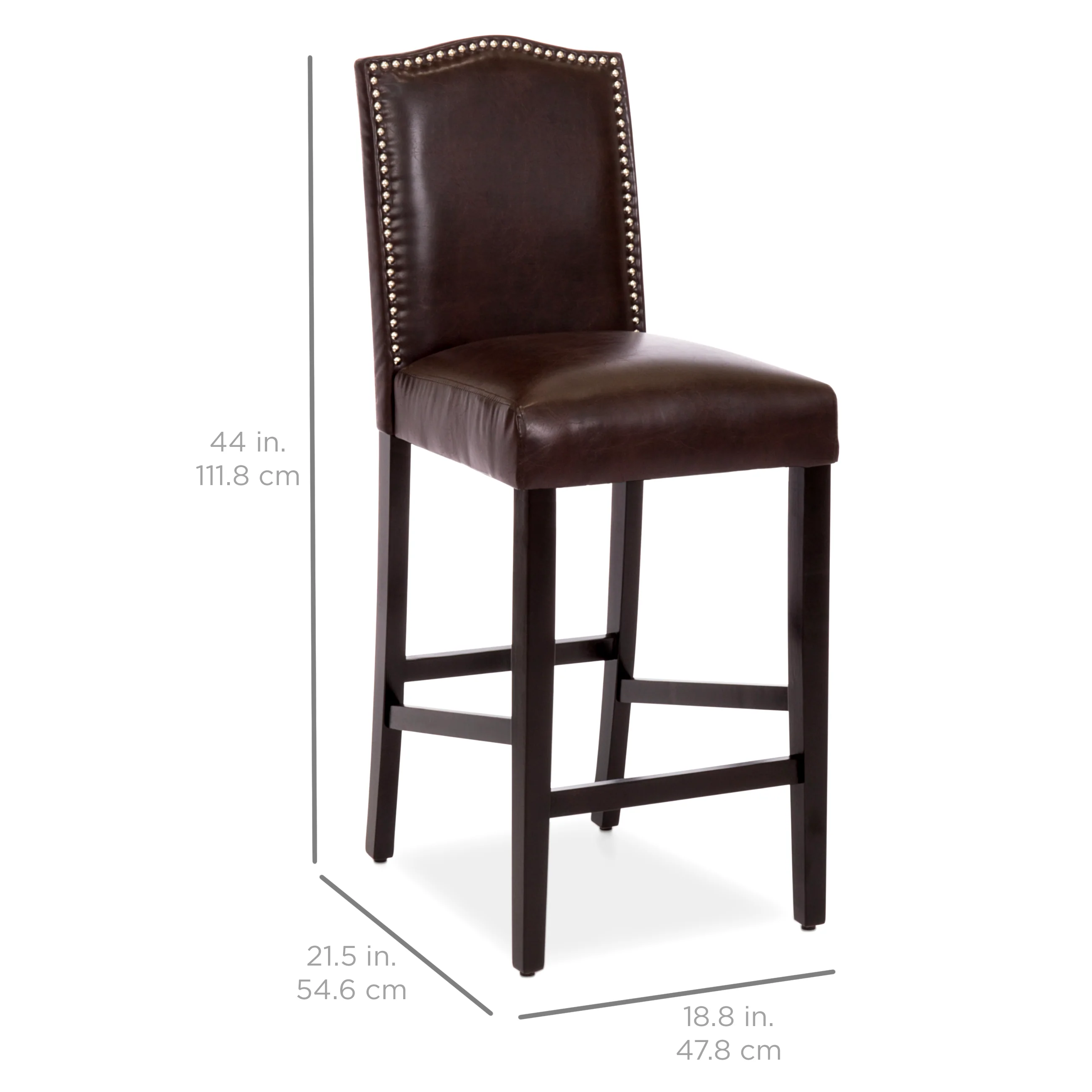 Set of 2 30in Faux Leather Counter Height Bar Stools w/ Studded Trim Back - Image 6