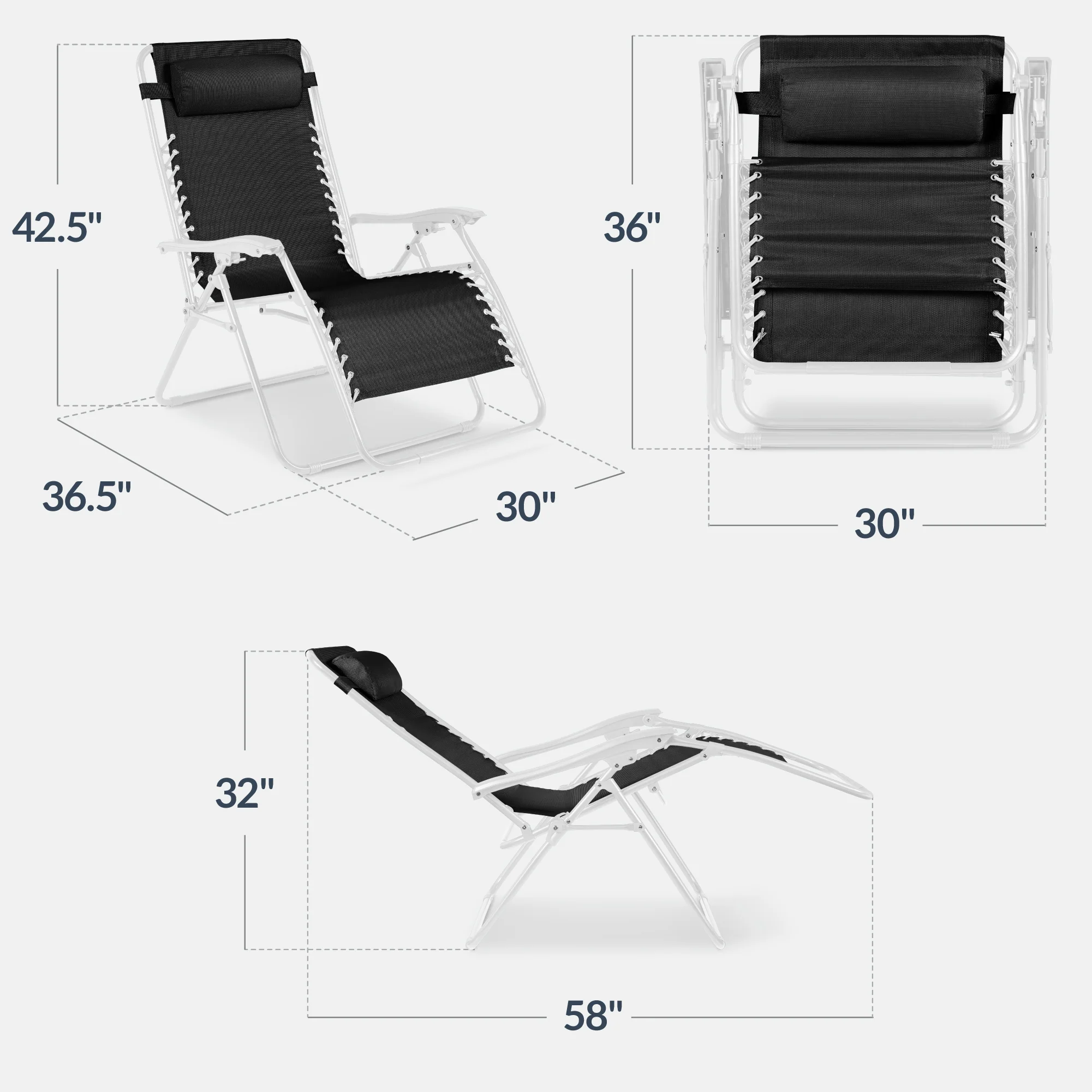 Set of 2 Extra Wide Adjustable Zero Gravity Patio Chair Recliners - Image 122