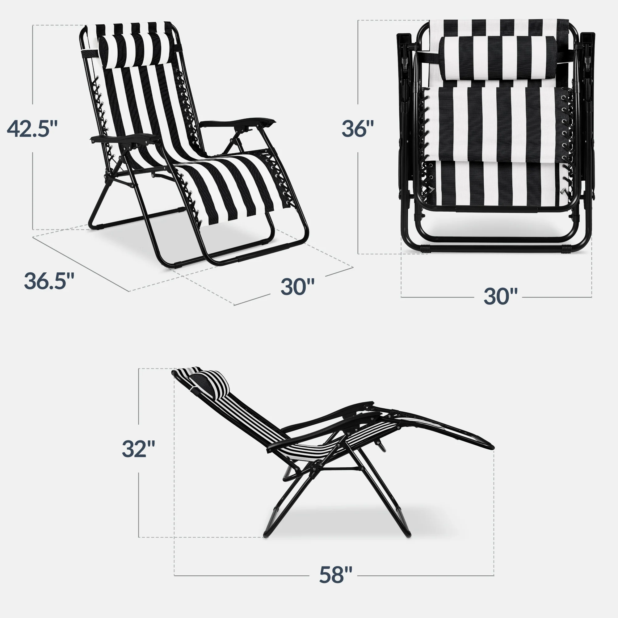 Set of 2 Extra Wide Adjustable Zero Gravity Patio Chair Recliners - Image 138