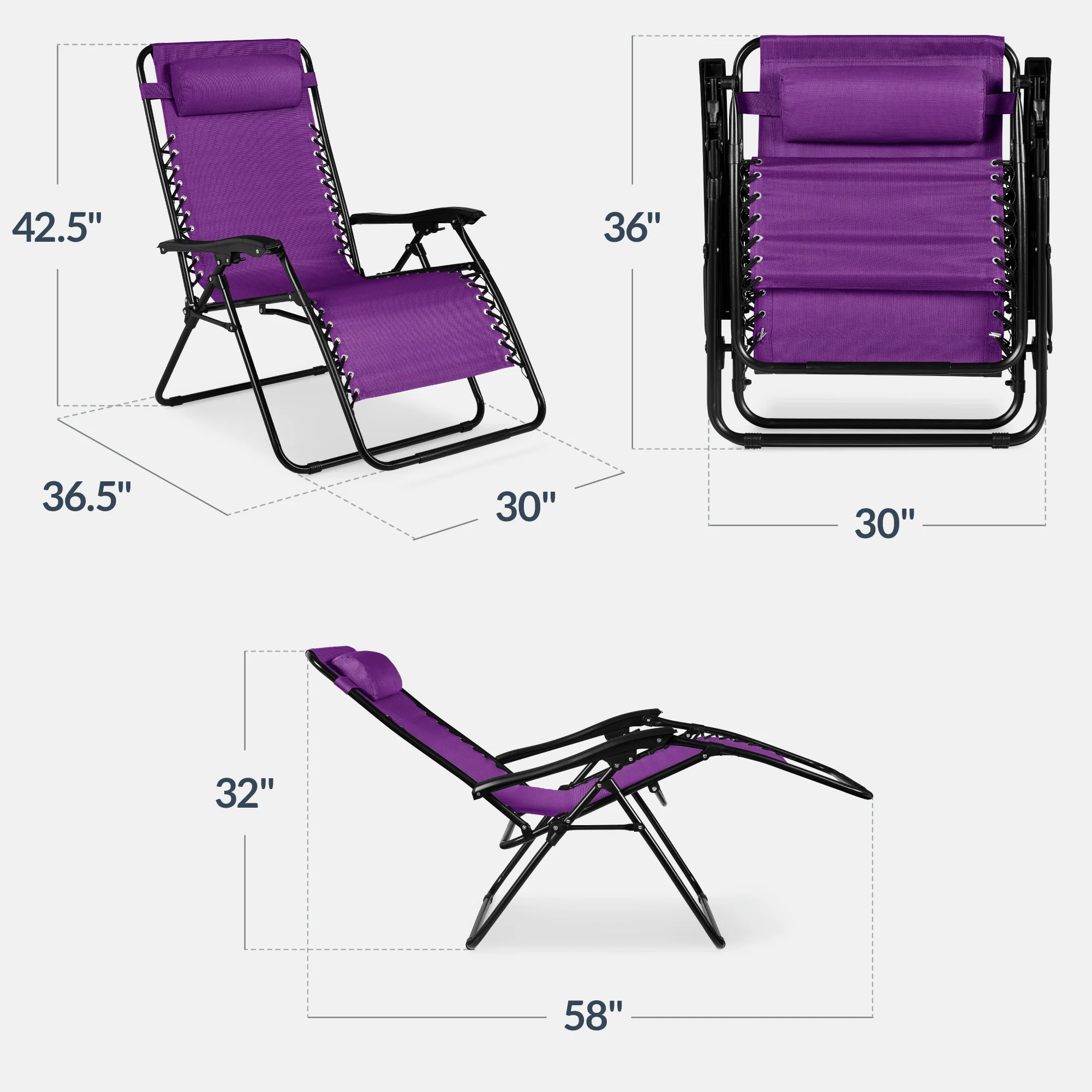Set of 2 Extra Wide Adjustable Zero Gravity Patio Chair Recliners - Image 162