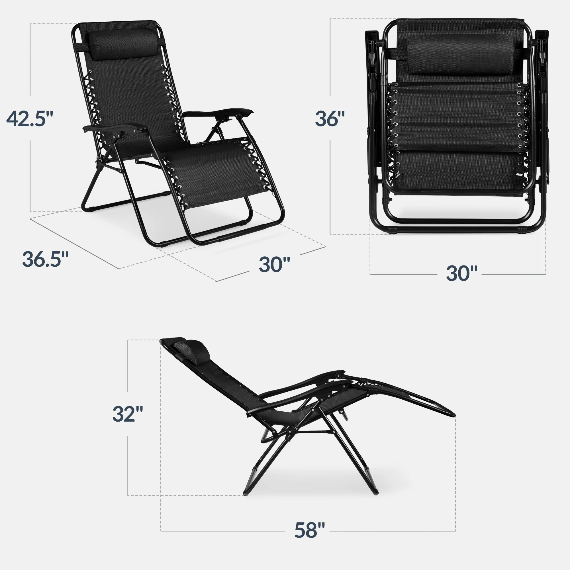 Set of 2 Extra Wide Adjustable Zero Gravity Patio Chair Recliners - Image 202