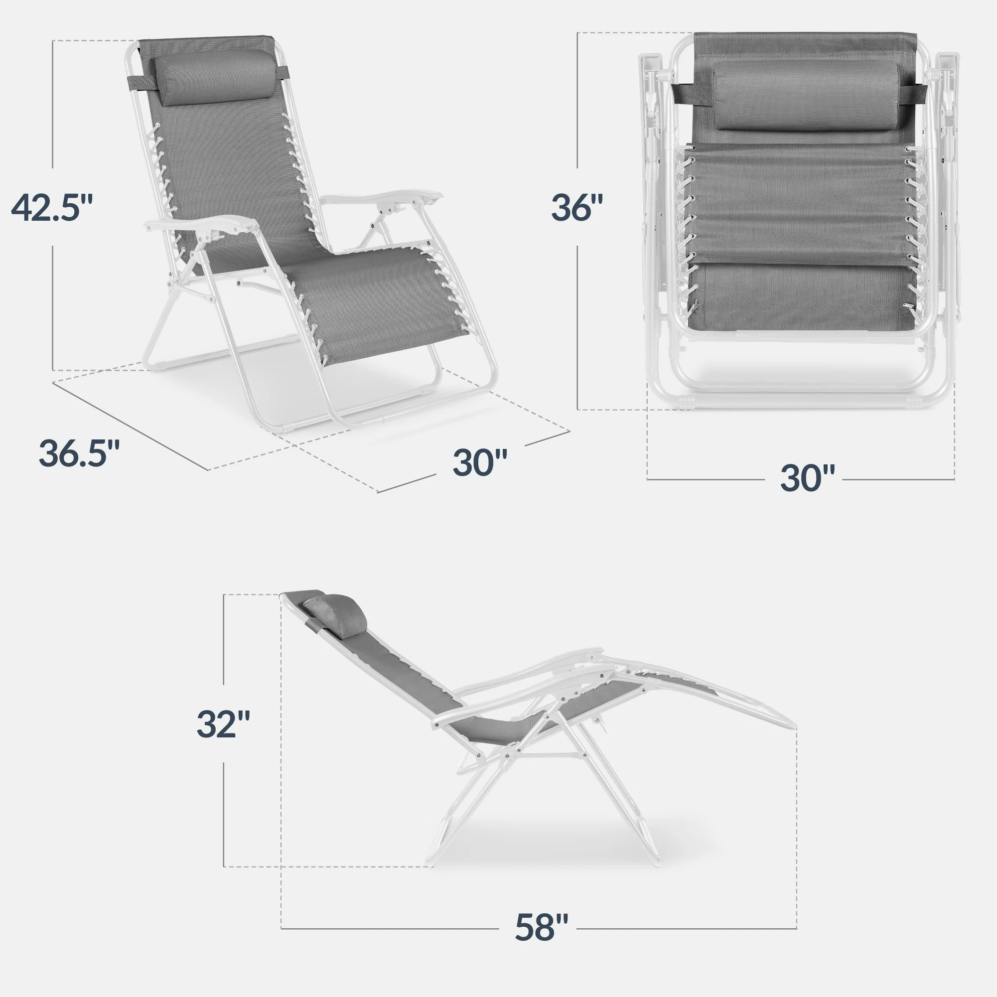 Set of 2 Extra Wide Adjustable Zero Gravity Patio Chair Recliners - Image 234