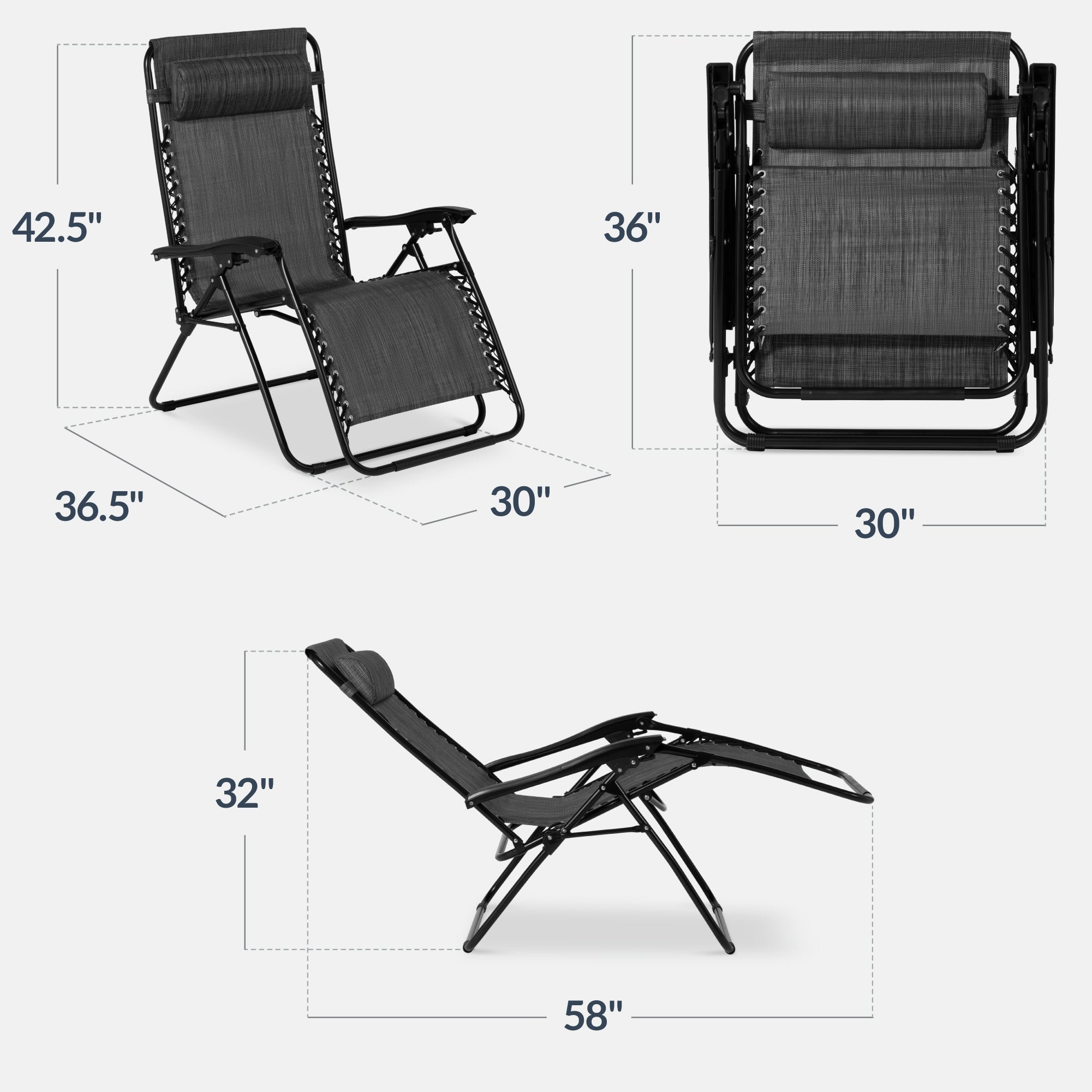 Set of 2 Extra Wide Adjustable Zero Gravity Patio Chair Recliners - Image 34