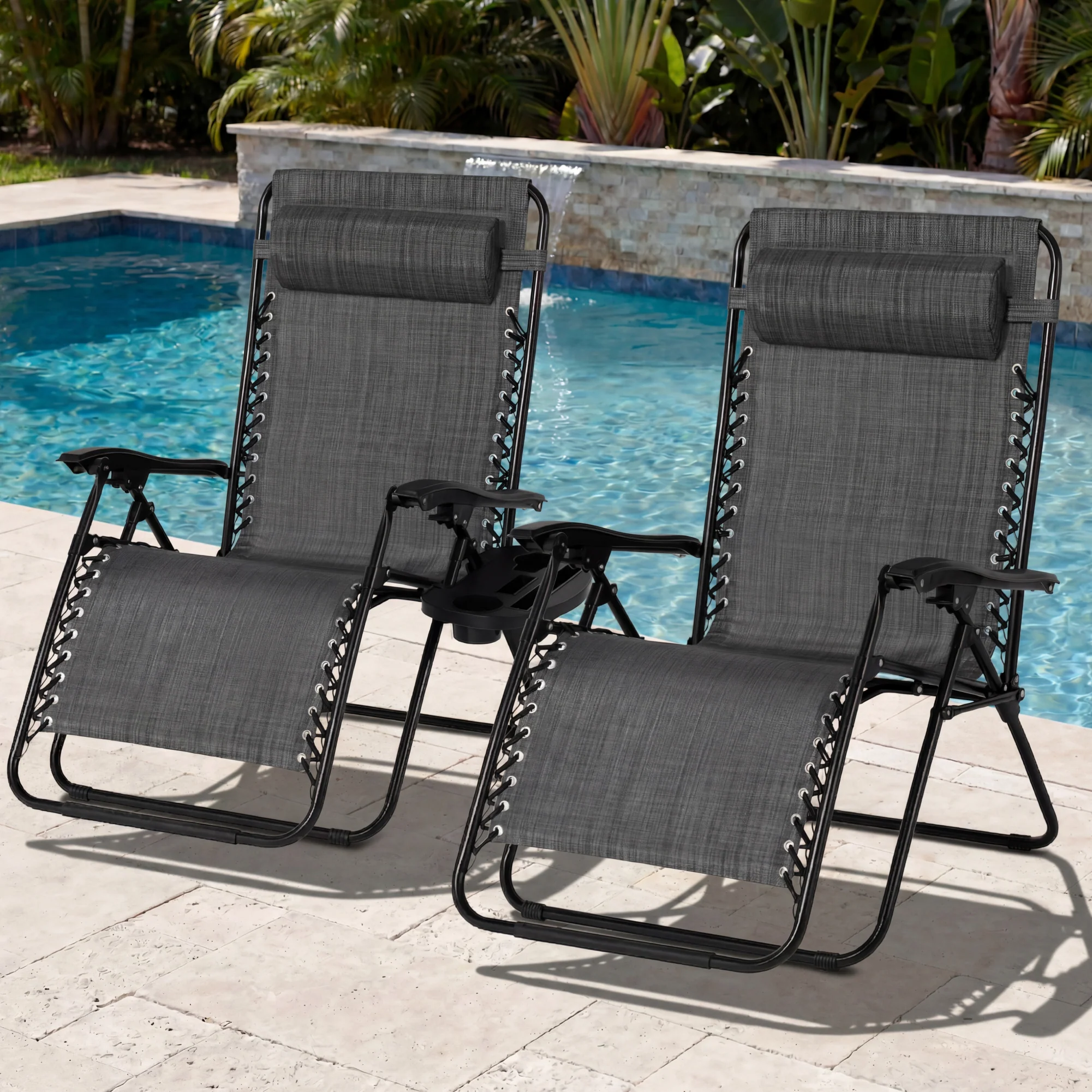 Set of 2 Extra Wide Adjustable Zero Gravity Patio Chair Recliners - Image 36