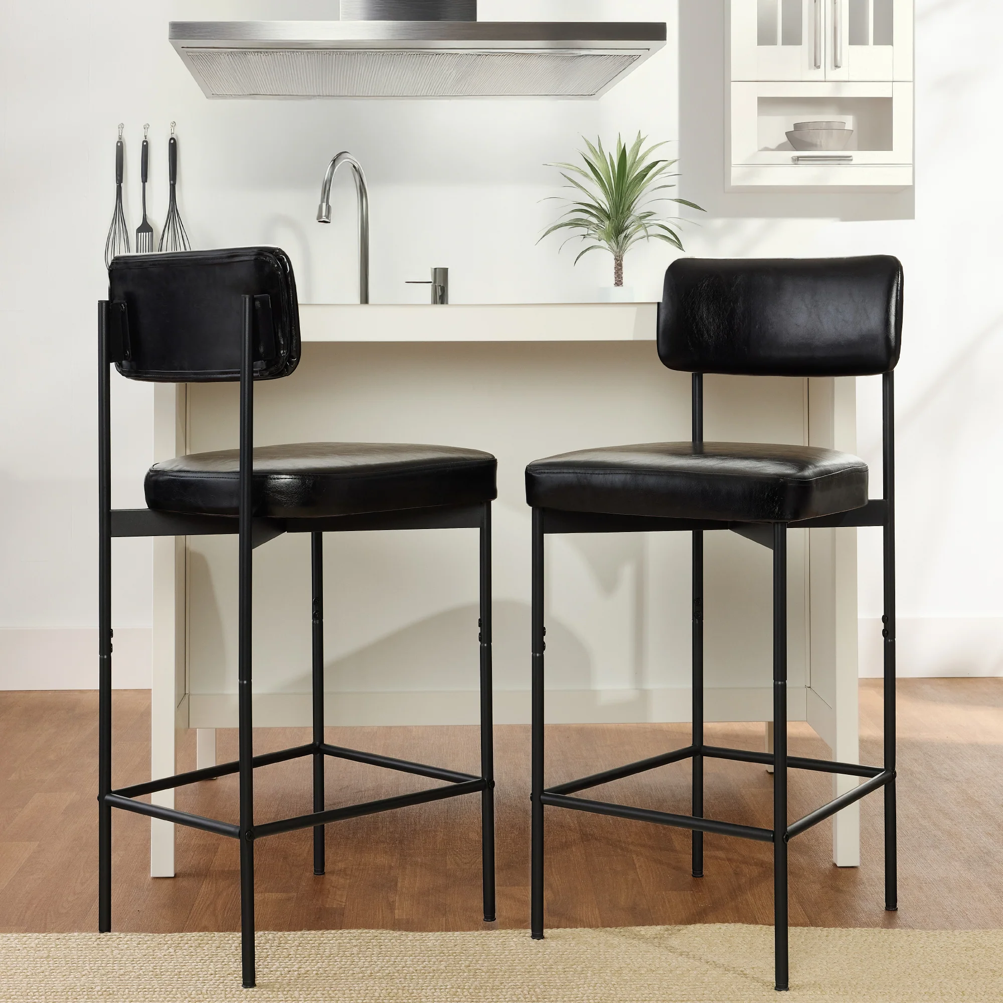 Set of 2 Armless Counter Height Bar Stools, Modern PU Faux Leather Stools - Image 21