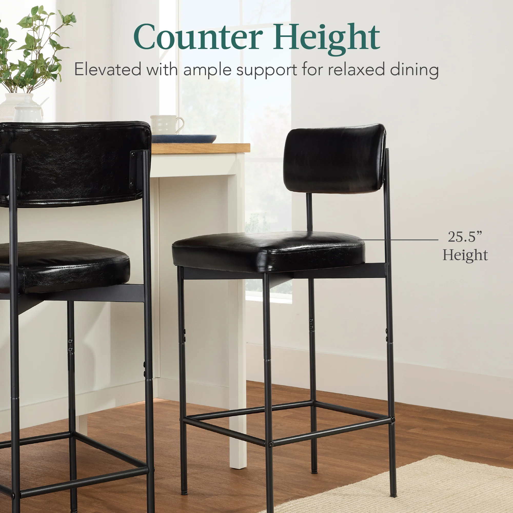 Set of 2 Armless Counter Height Bar Stools, Modern PU Faux Leather Stools - Image 23