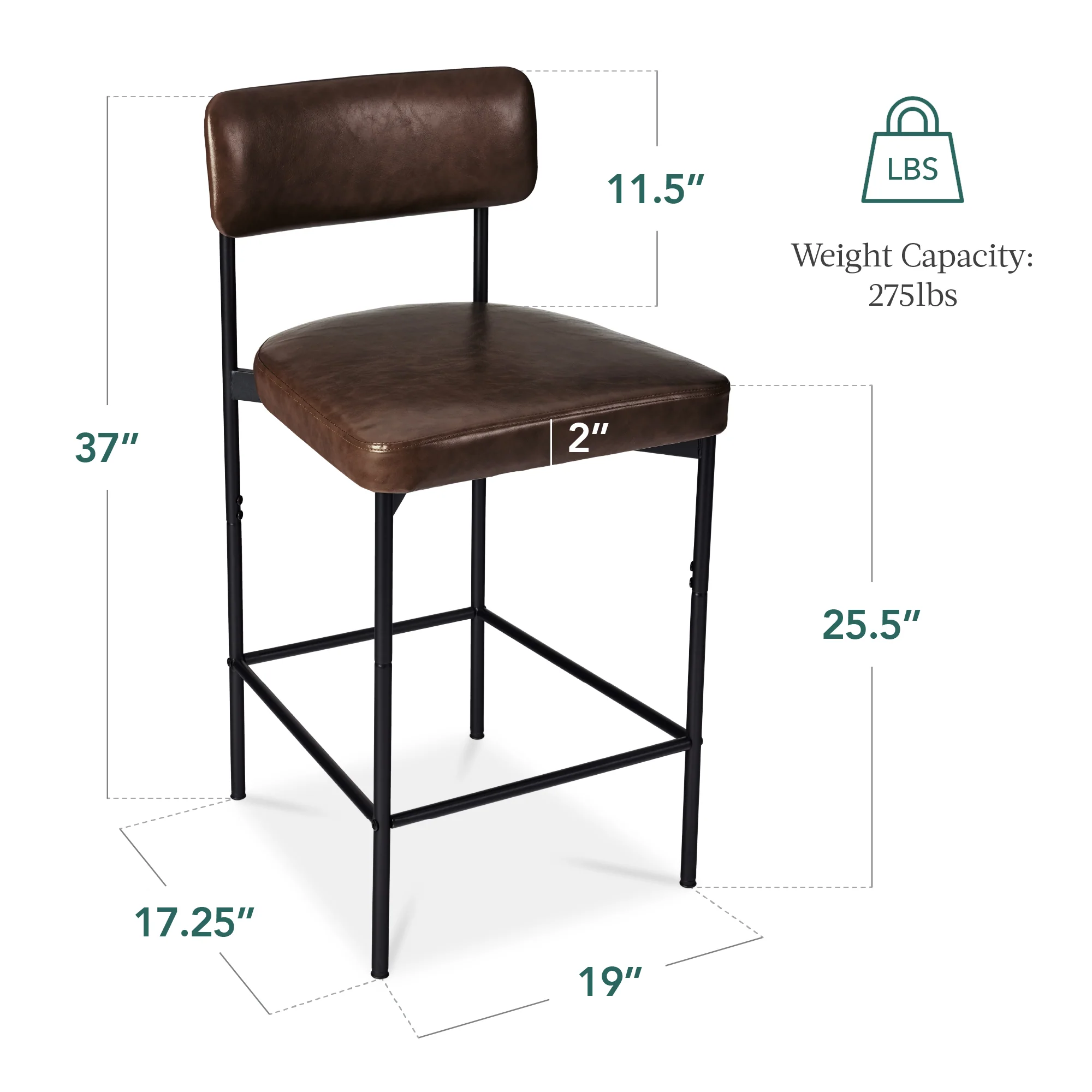 Set of 2 Armless Counter Height Bar Stools, Modern PU Faux Leather Stools - Image 29