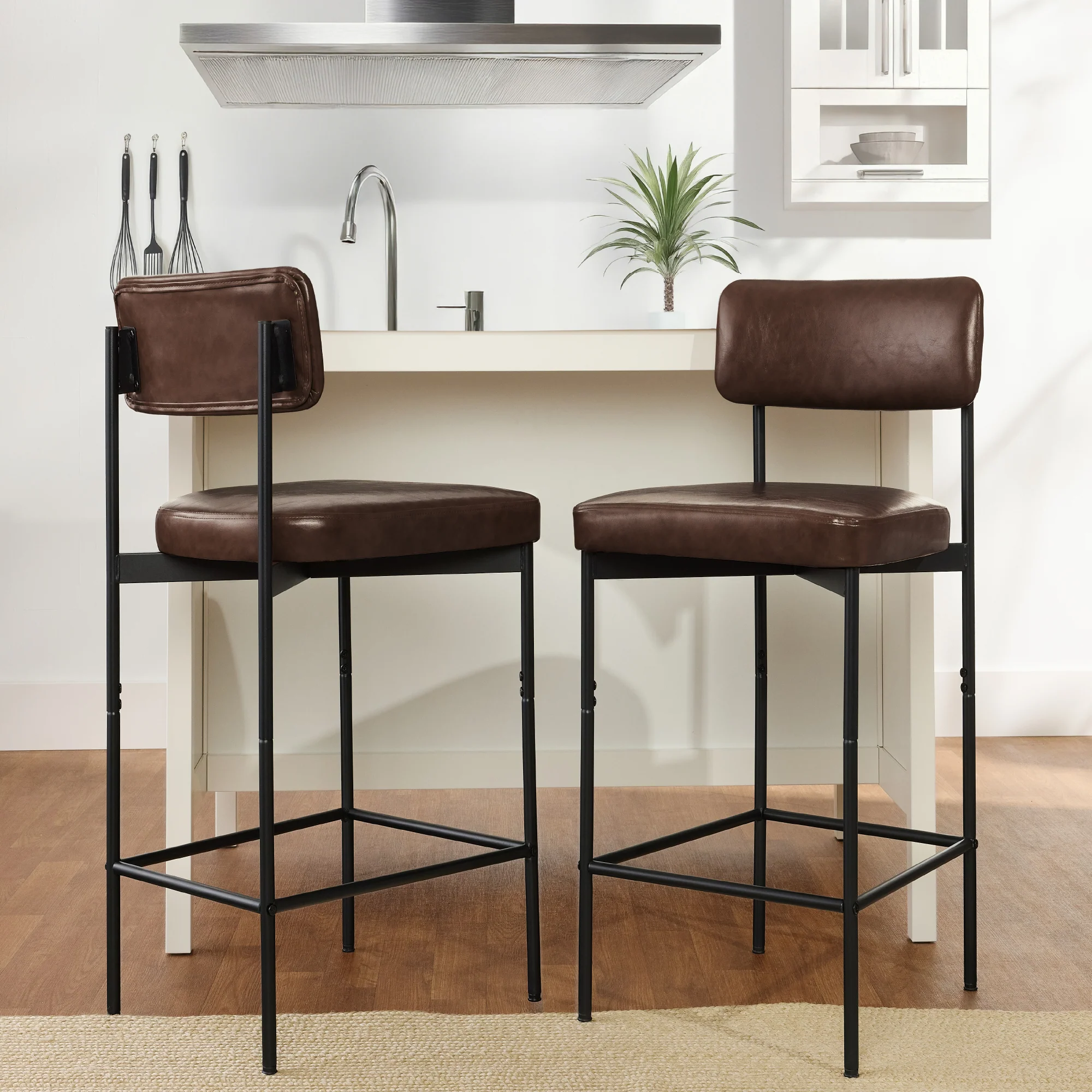Set of 2 Armless Counter Height Bar Stools, Modern PU Faux Leather Stools - Image 30