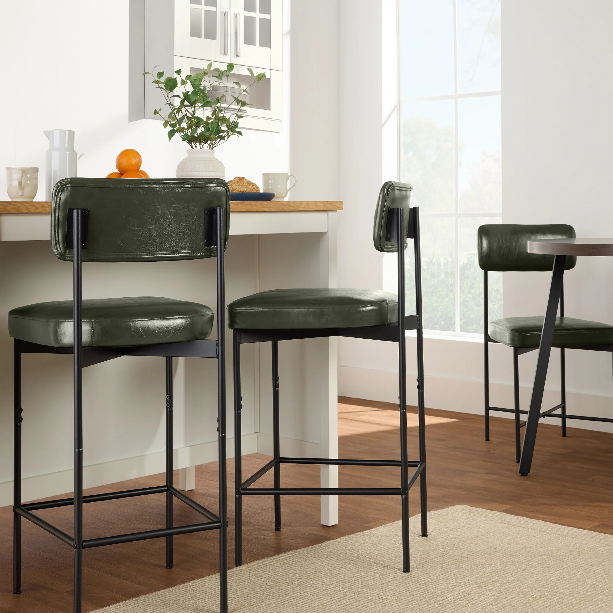Set of 2 Armless Counter Height Bar Stools, Modern PU Faux Leather Stools - Image 4