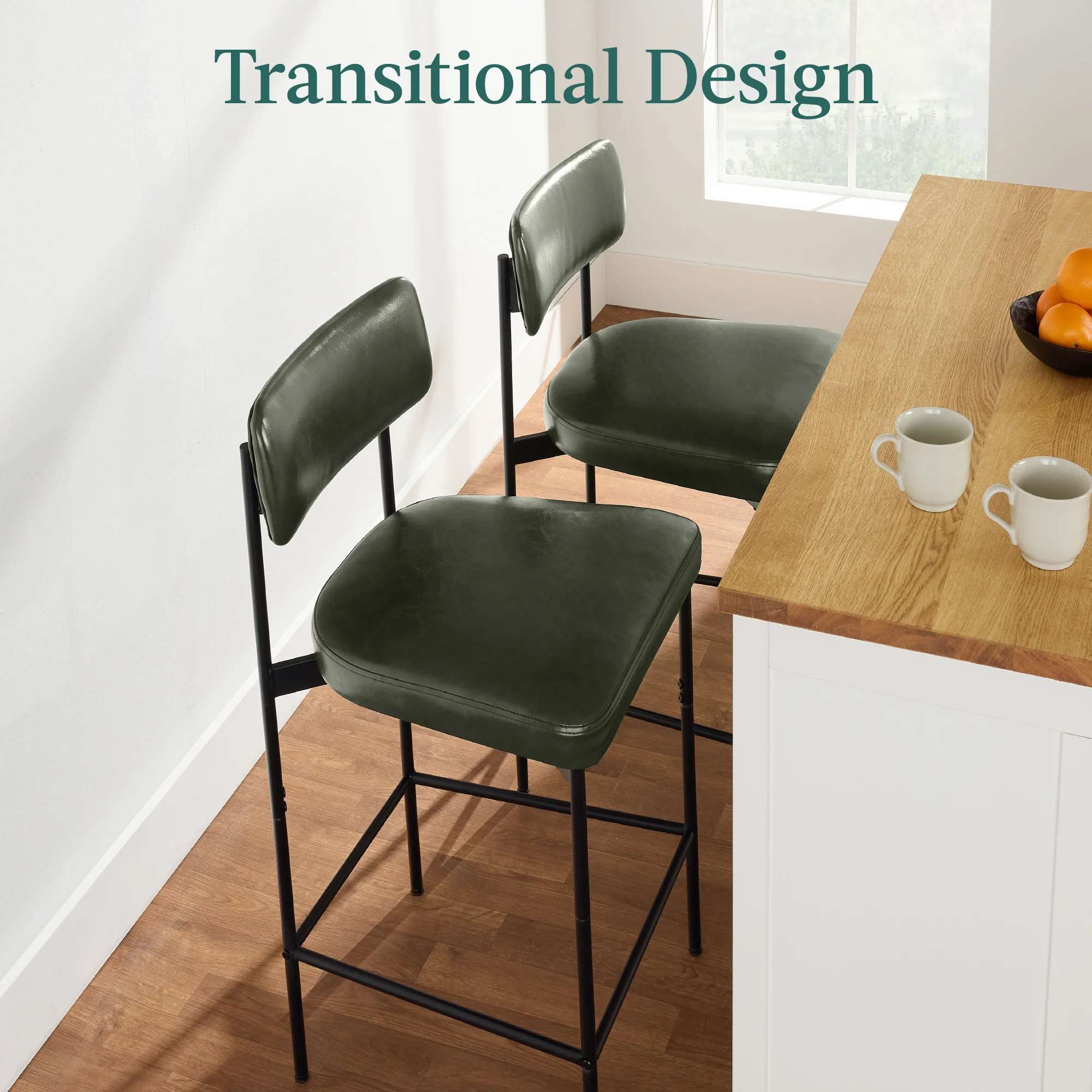 Set of 2 Armless Counter Height Bar Stools, Modern PU Faux Leather Stools - Image 7