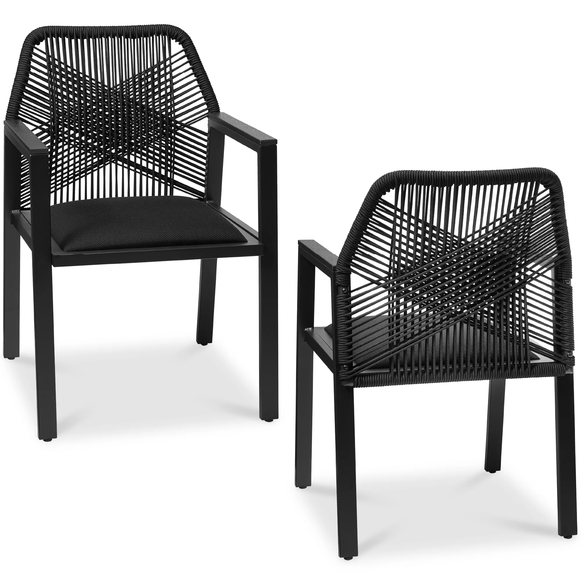 Set of 2 Indoor/Outdoor Aluminum Dining Chairs with Arms All-Weather Rope - Image 15