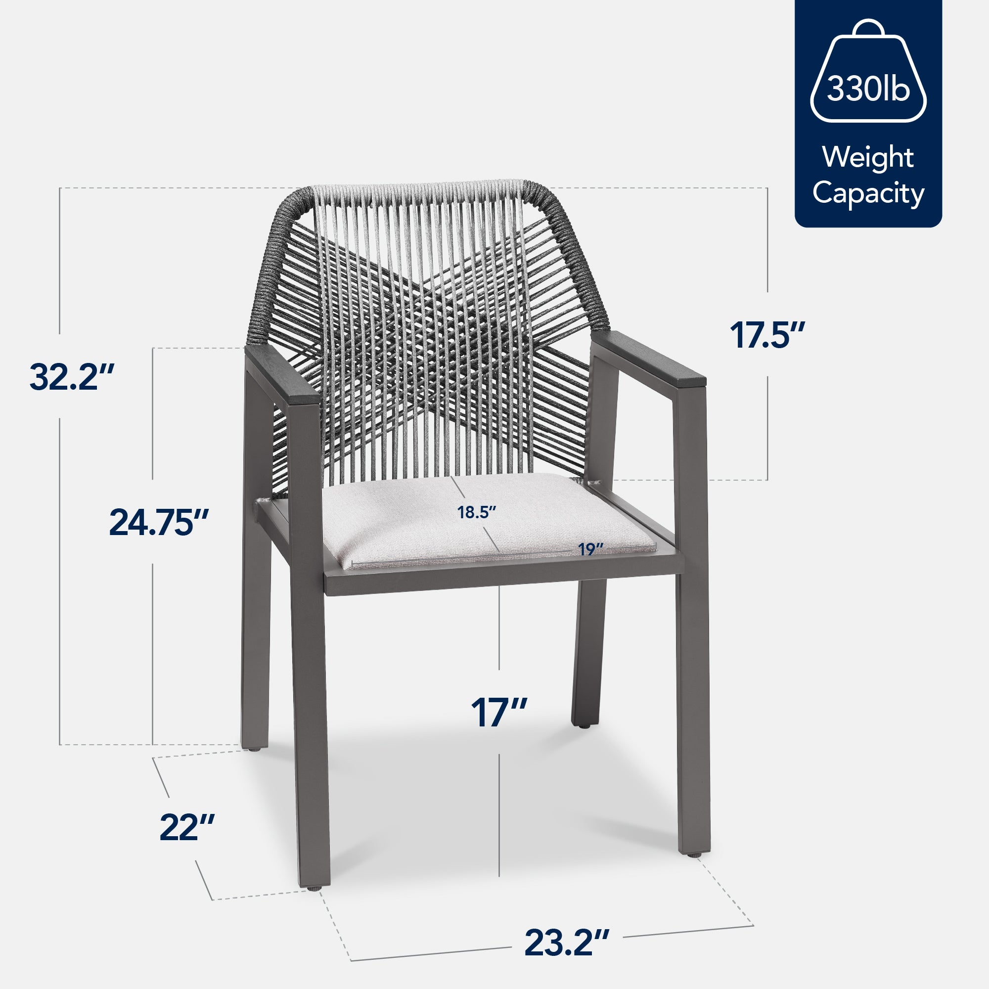 Set of 2 Indoor/Outdoor Aluminum Dining Chairs with Arms All-Weather Rope - Image 2
