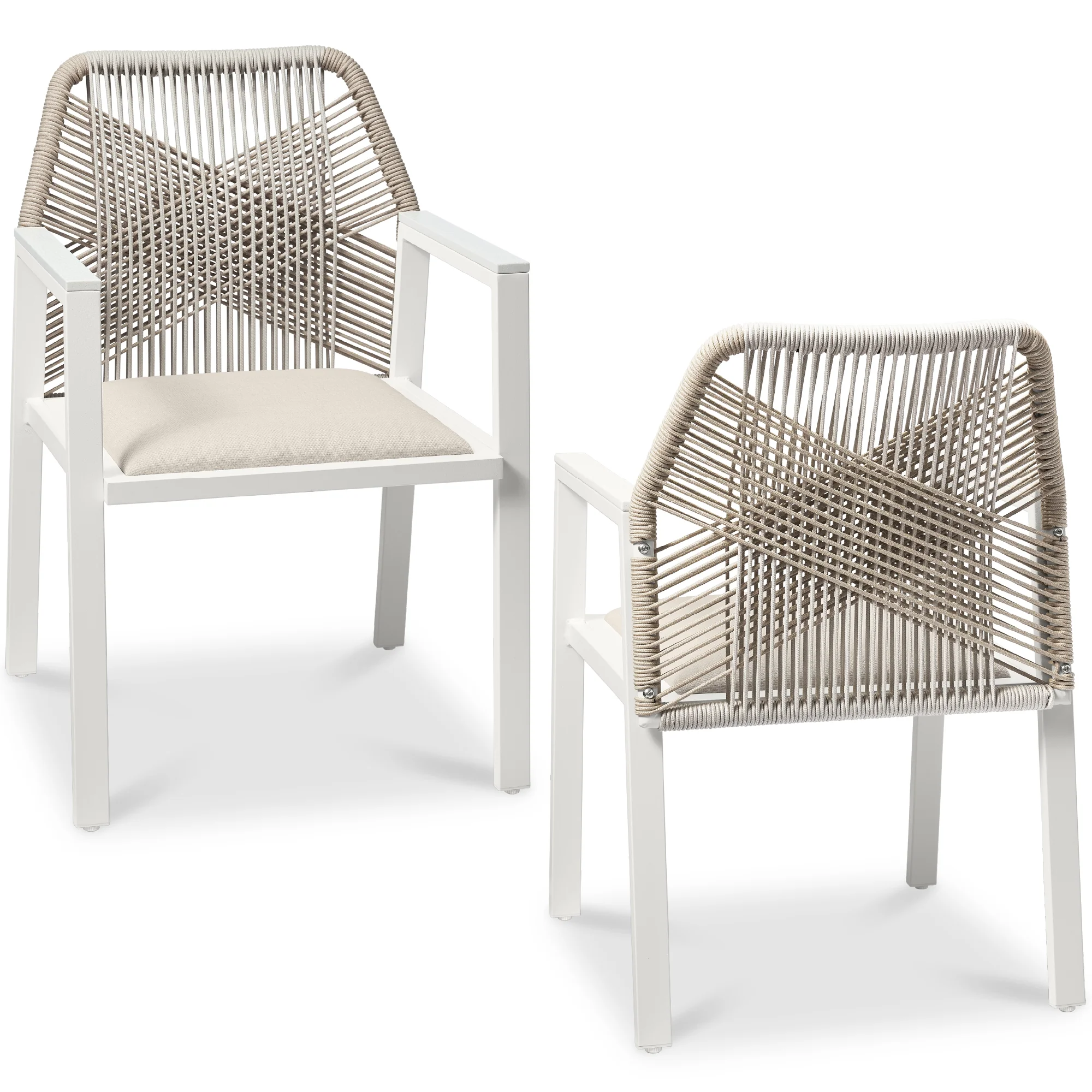 Set of 2 Indoor/Outdoor Aluminum Dining Chairs with Arms All-Weather Rope - Image 22