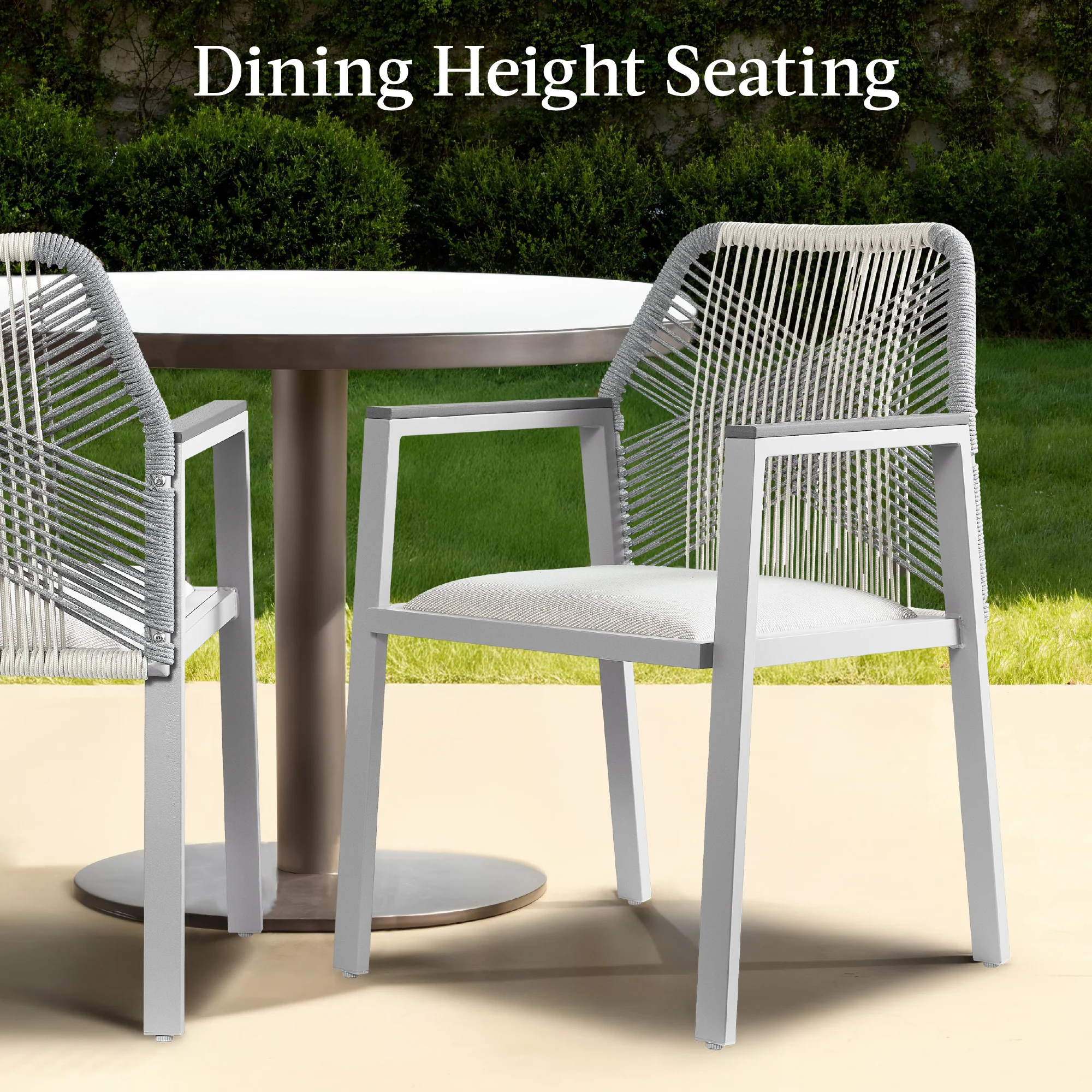 Set of 2 Indoor/Outdoor Aluminum Dining Chairs with Arms All-Weather Rope - Image 35