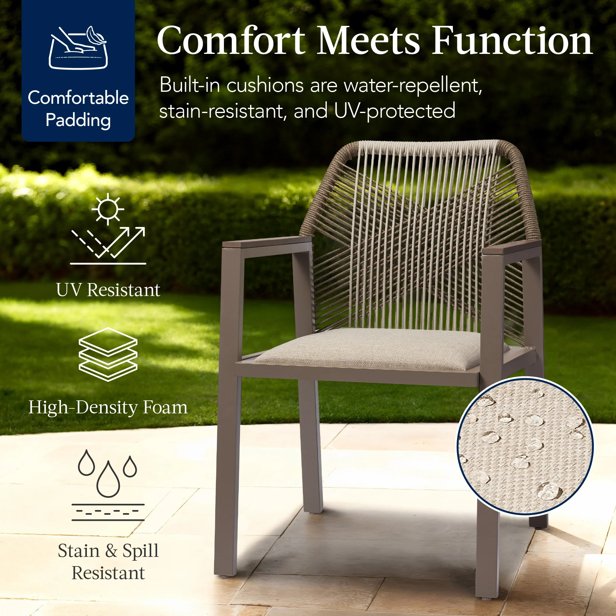 Set of 2 Indoor/Outdoor Aluminum Dining Chairs with Arms All-Weather Rope - Image 39