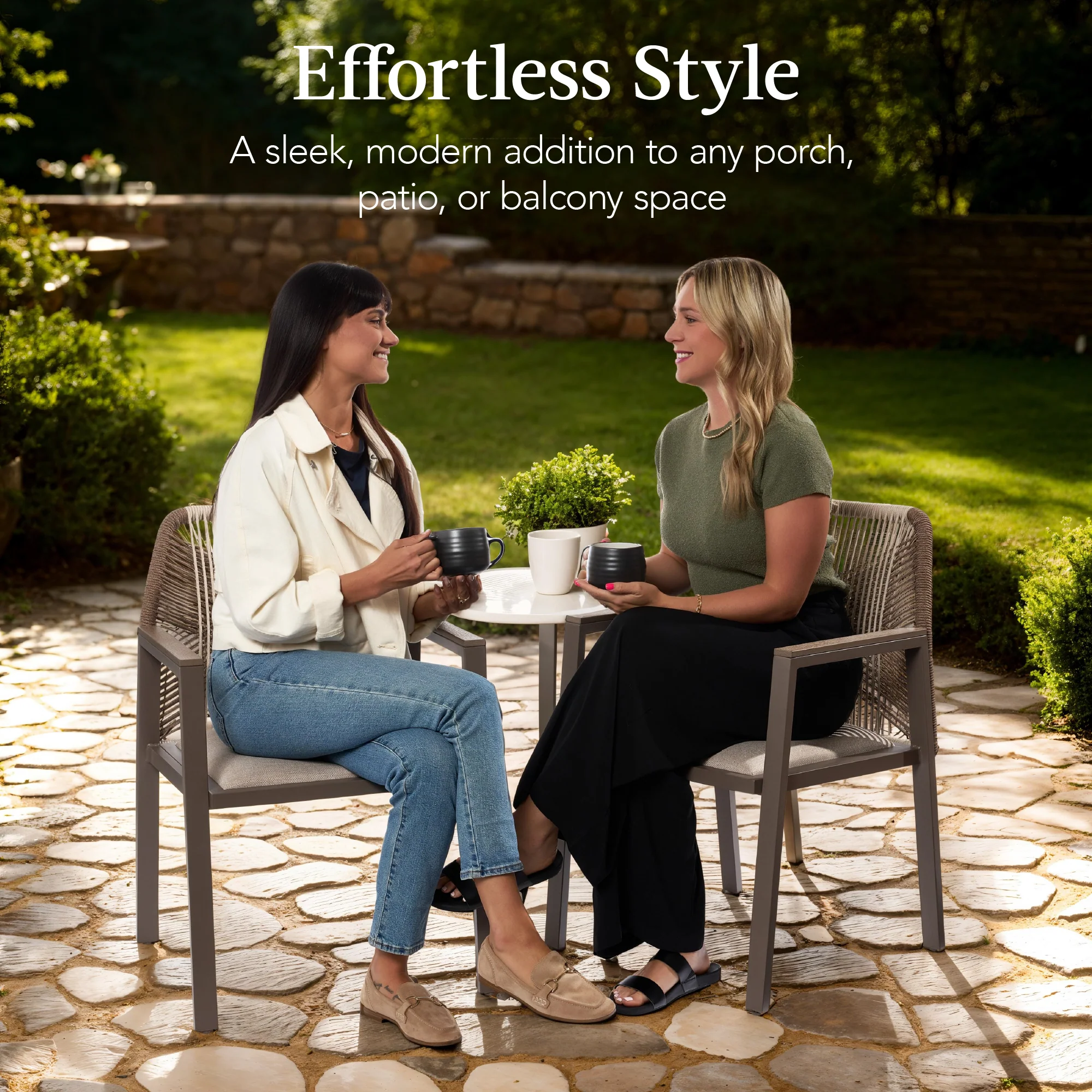 Set of 2 Indoor/Outdoor Aluminum Dining Chairs with Arms All-Weather Rope - Image 40