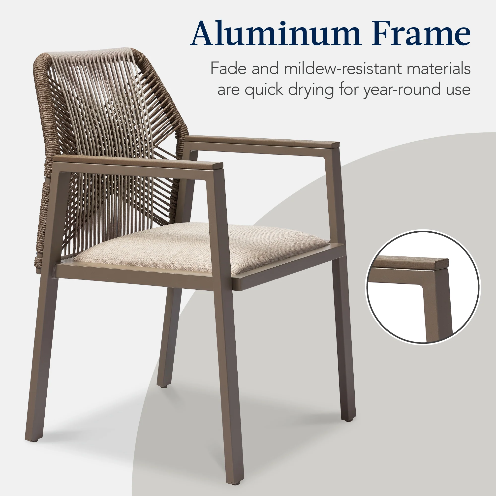 Set of 2 Indoor/Outdoor Aluminum Dining Chairs with Arms All-Weather Rope - Image 41