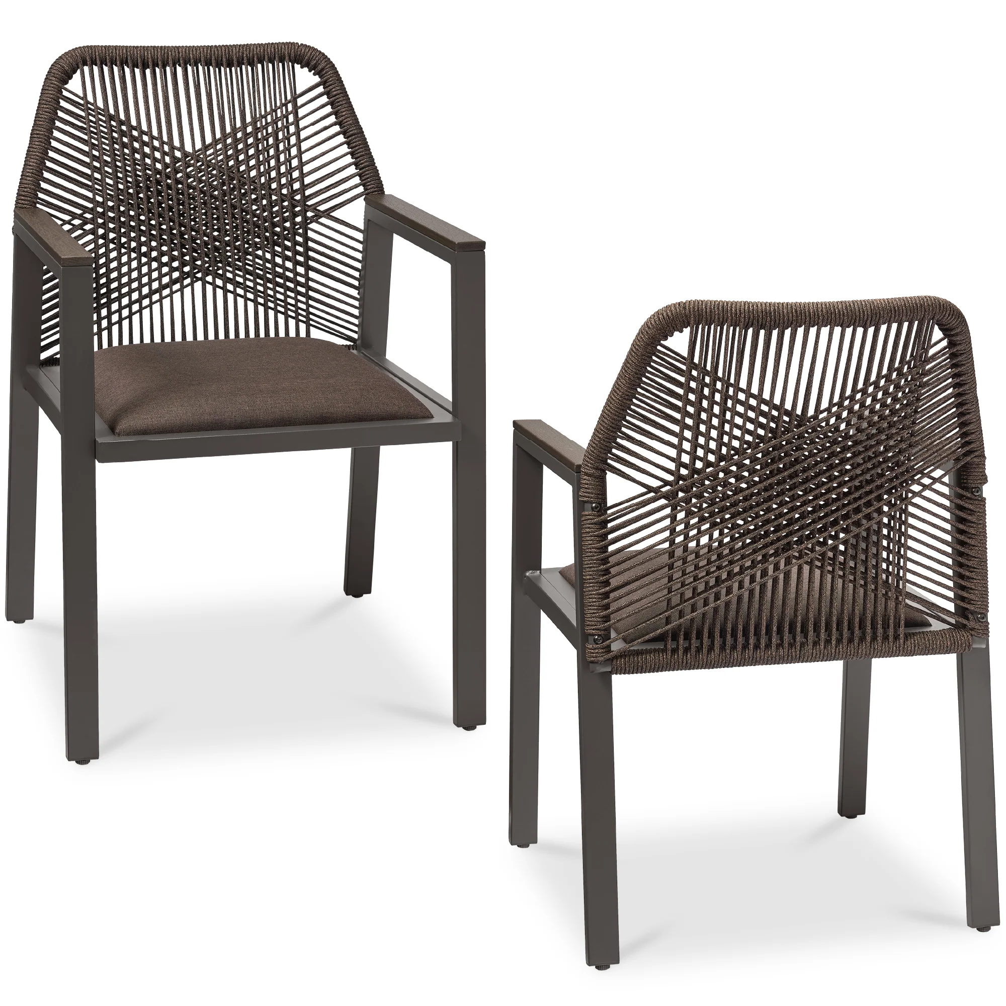 Set of 2 Indoor/Outdoor Aluminum Dining Chairs with Arms All-Weather Rope - Image 8