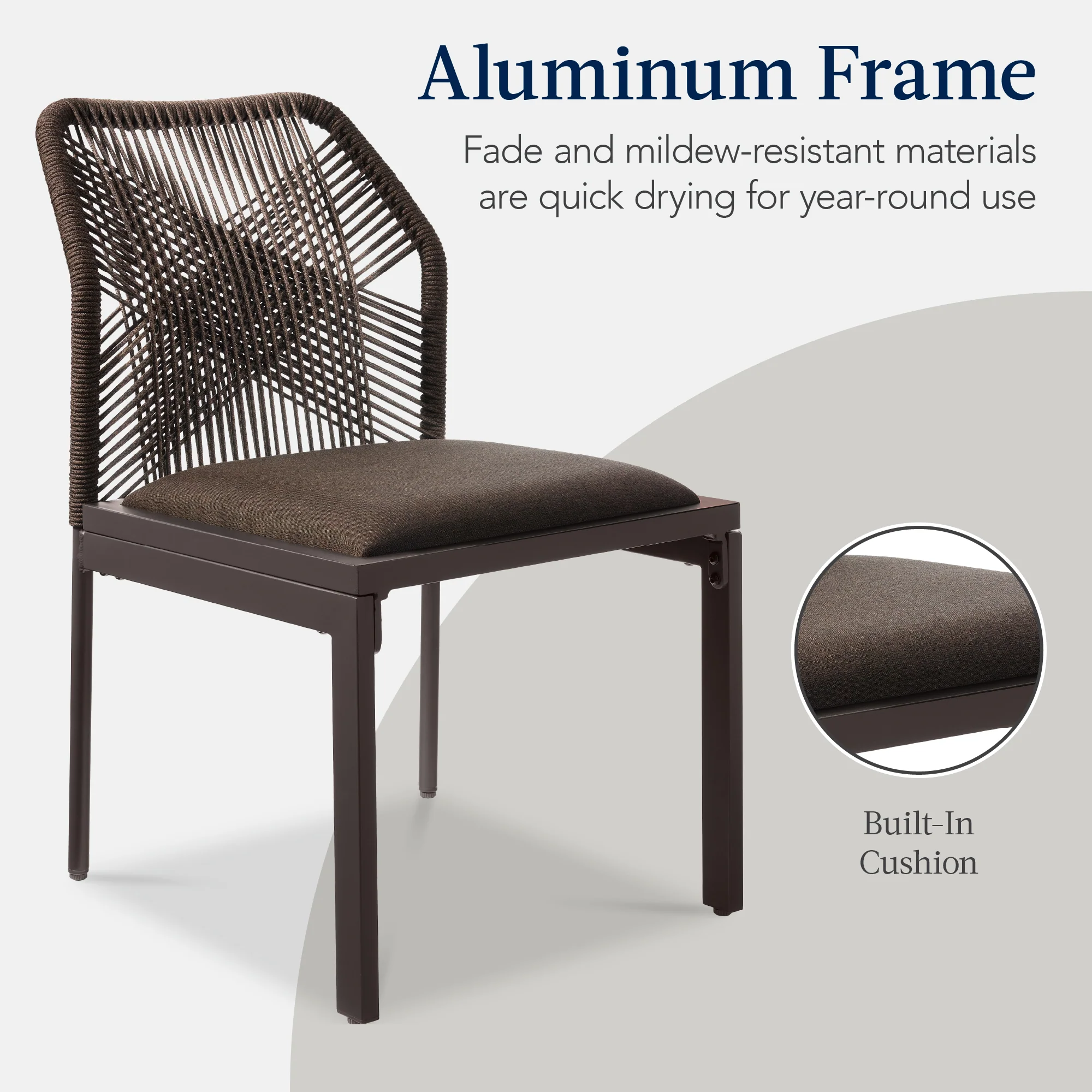 Set of 2 Indoor/Outdoor Aluminum Side Dining Chairs w/ All-Weather Rope - Image 20