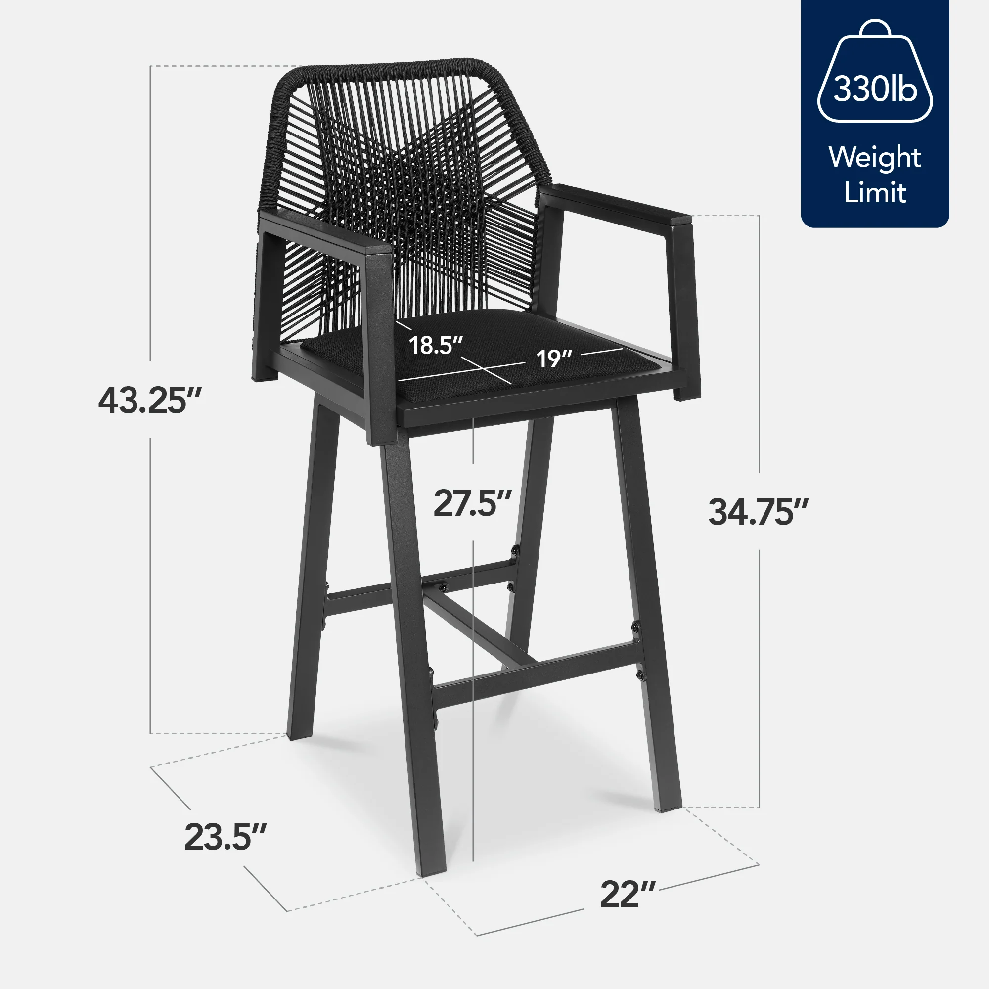 Set of 2 Indoor/Outdoor Aluminum Swivel Barstools with Arms All-Weather Rope - Image 10