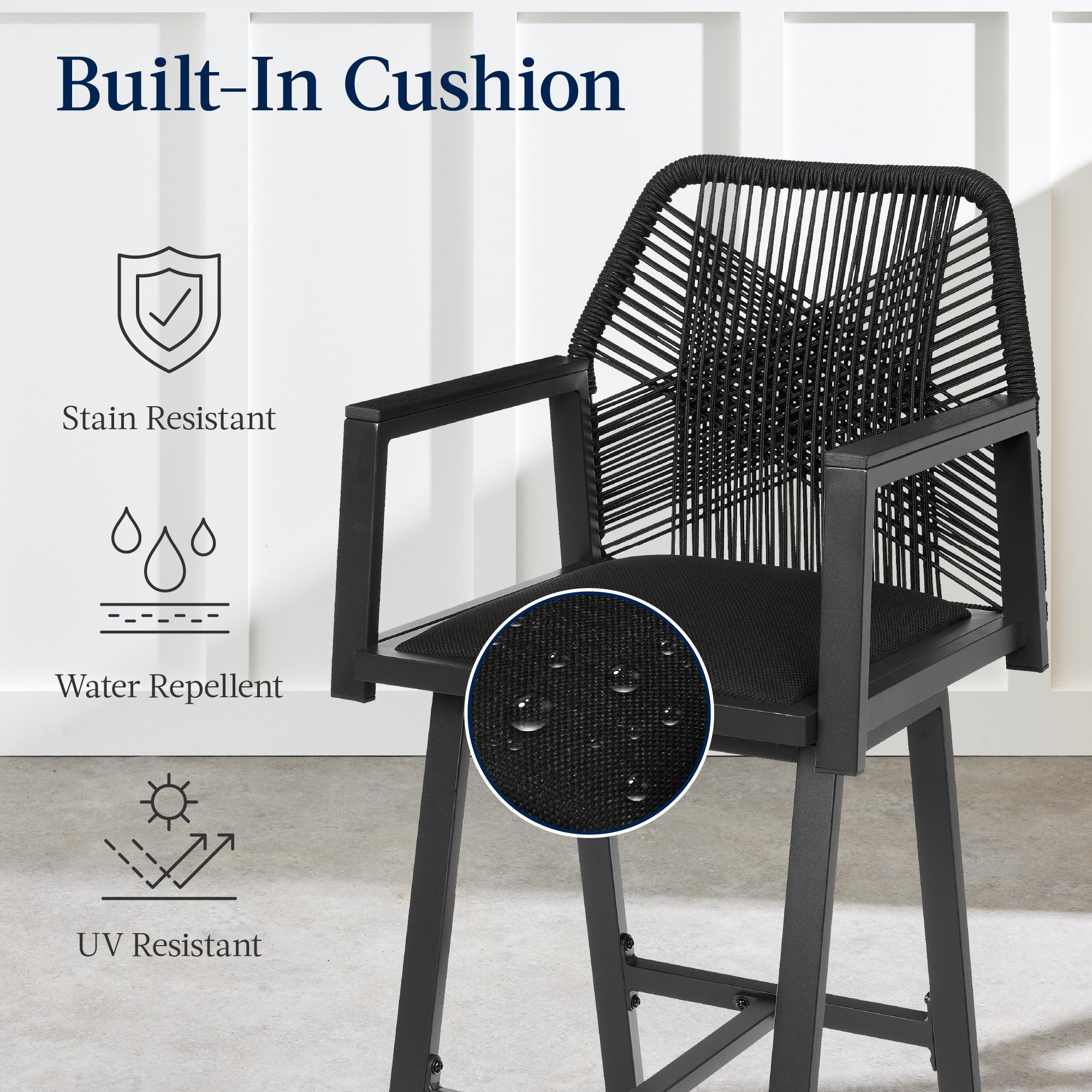 Set of 2 Indoor/Outdoor Aluminum Swivel Barstools with Arms All-Weather Rope - Image 12