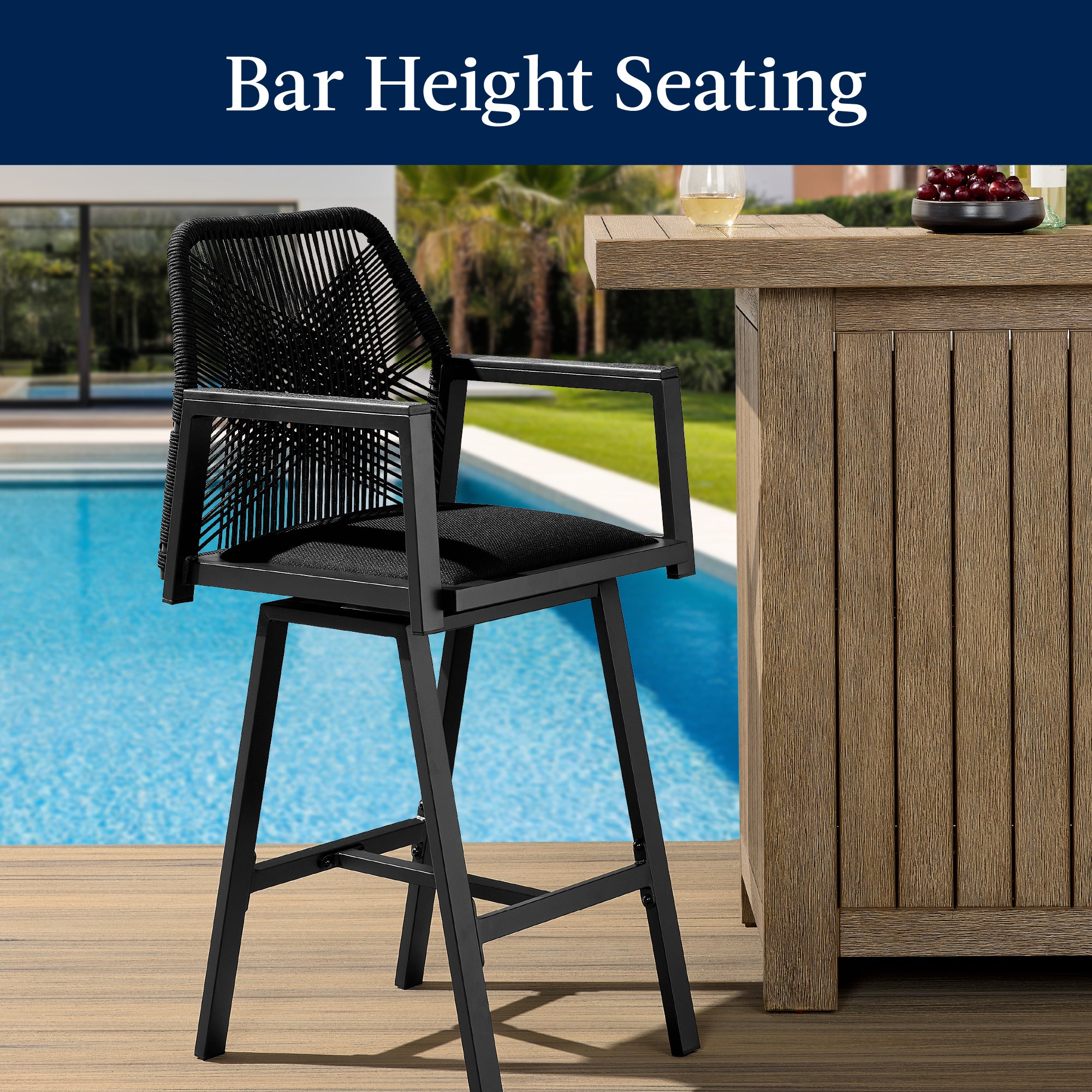 Set of 2 Indoor/Outdoor Aluminum Swivel Barstools with Arms All-Weather Rope - Image 13