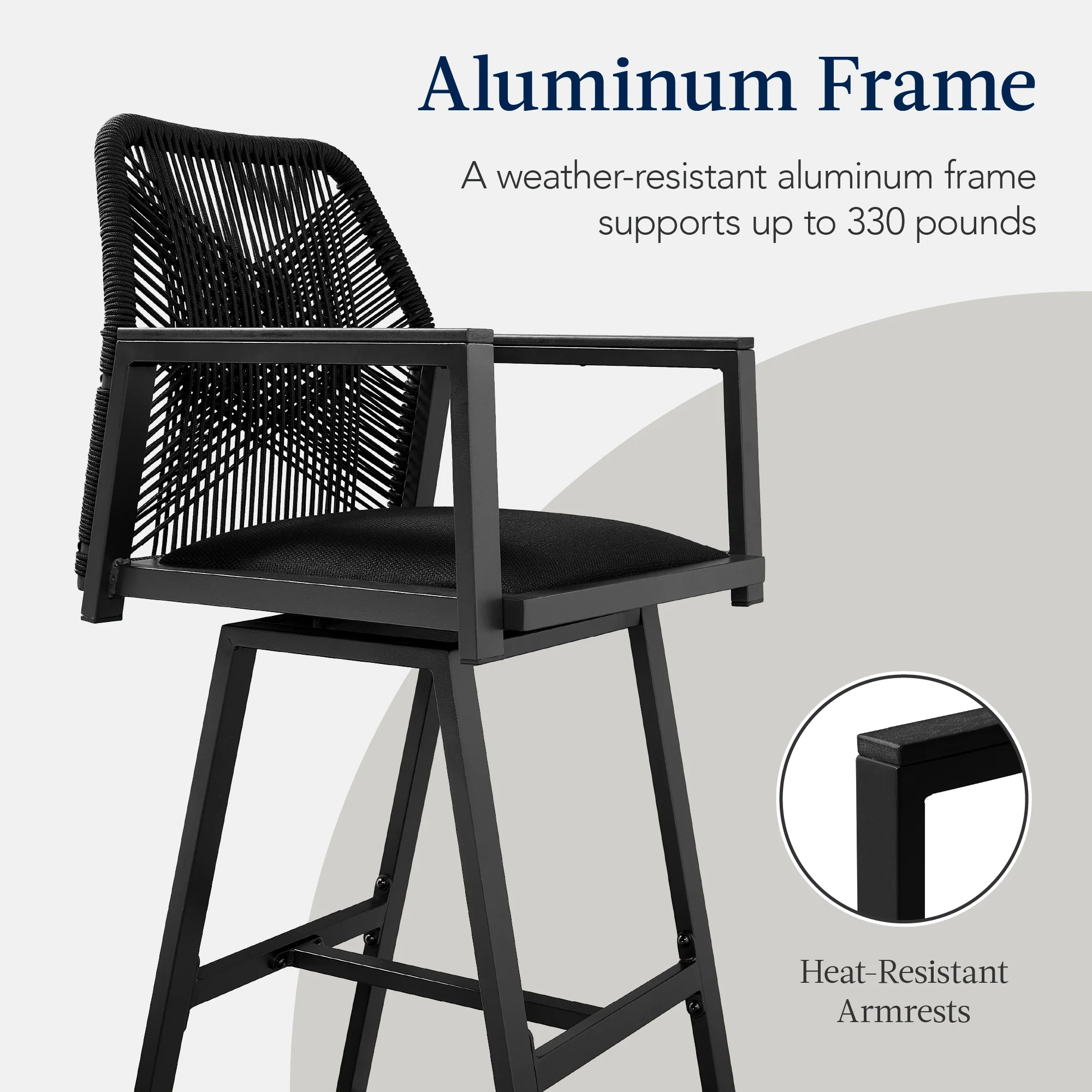 Set of 2 Indoor/Outdoor Aluminum Swivel Barstools with Arms All-Weather Rope - Image 15
