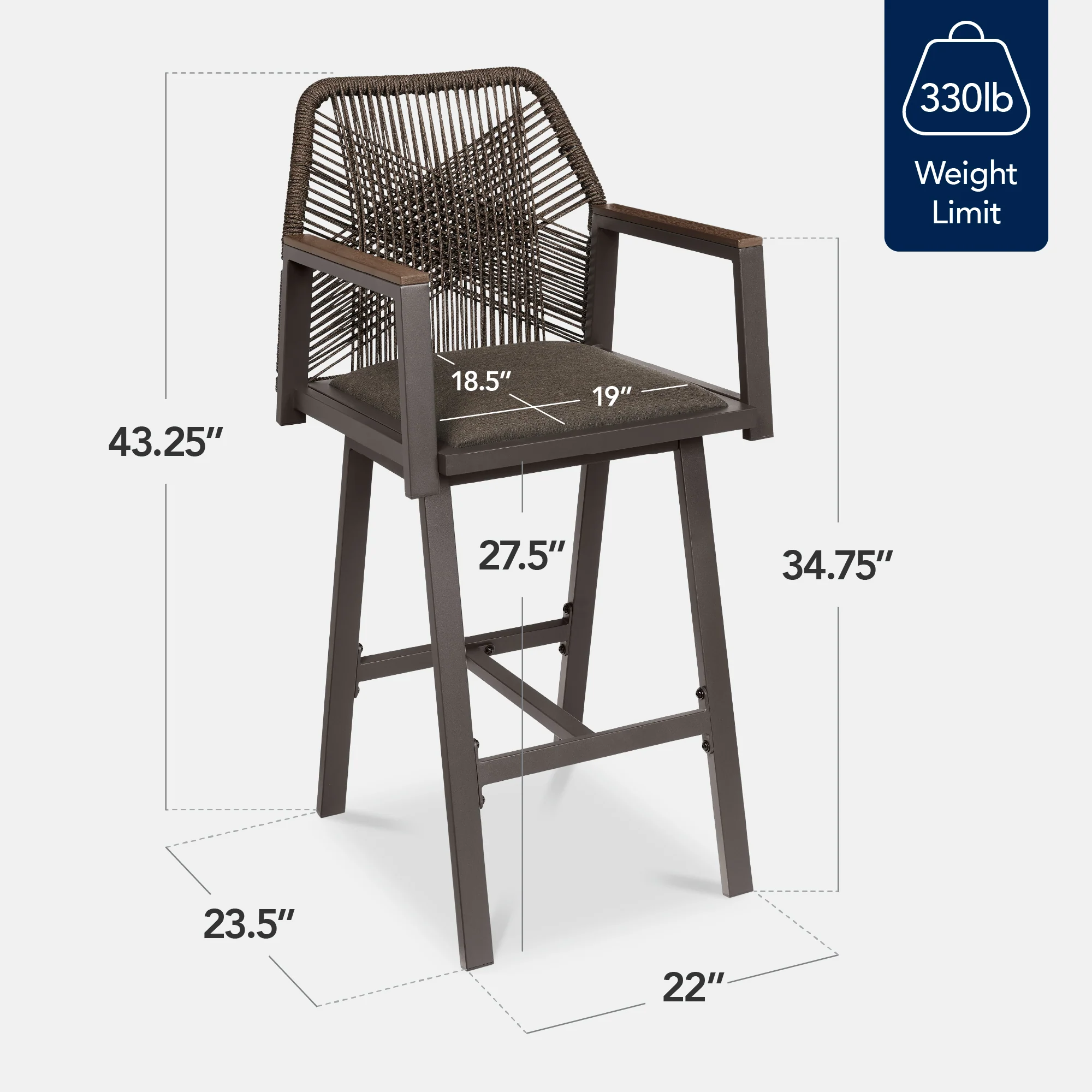 Set of 2 Indoor/Outdoor Aluminum Swivel Barstools with Arms All-Weather Rope - Image 18