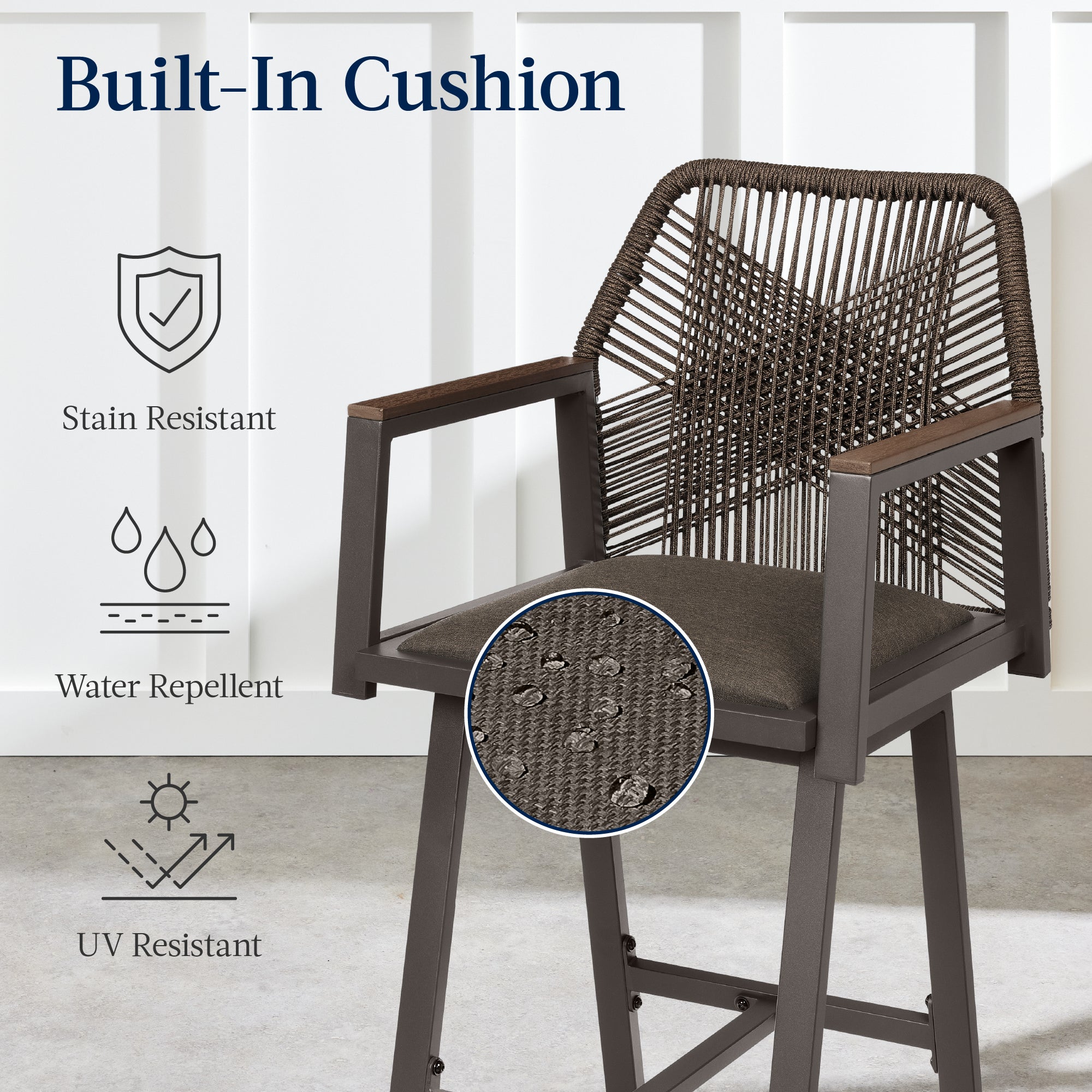 Set of 2 Indoor/Outdoor Aluminum Swivel Barstools with Arms All-Weather Rope - Image 20