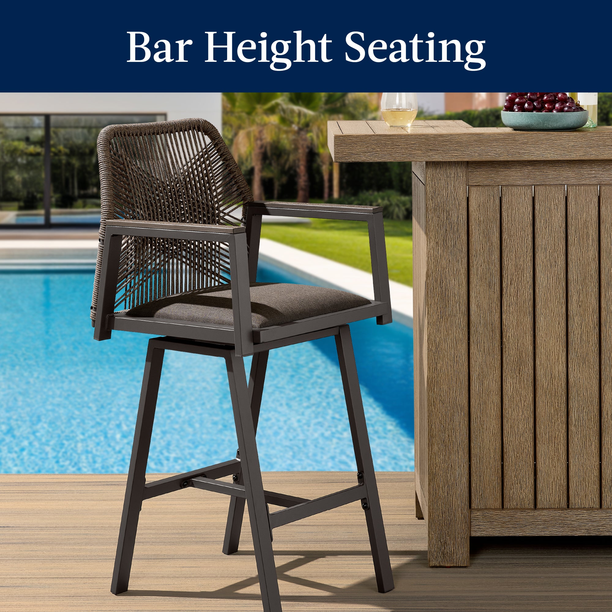 Set of 2 Indoor/Outdoor Aluminum Swivel Barstools with Arms All-Weather Rope - Image 21