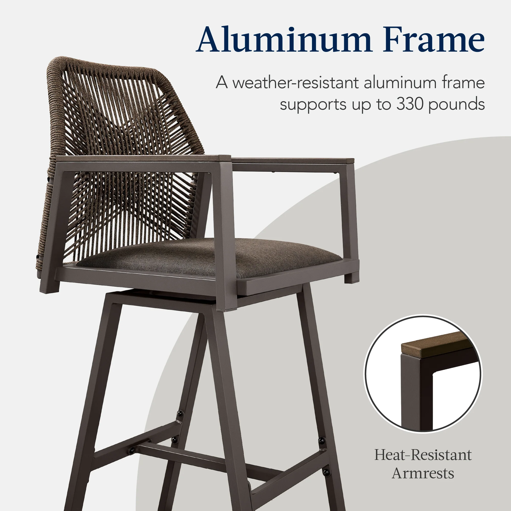 Set of 2 Indoor/Outdoor Aluminum Swivel Barstools with Arms All-Weather Rope - Image 23
