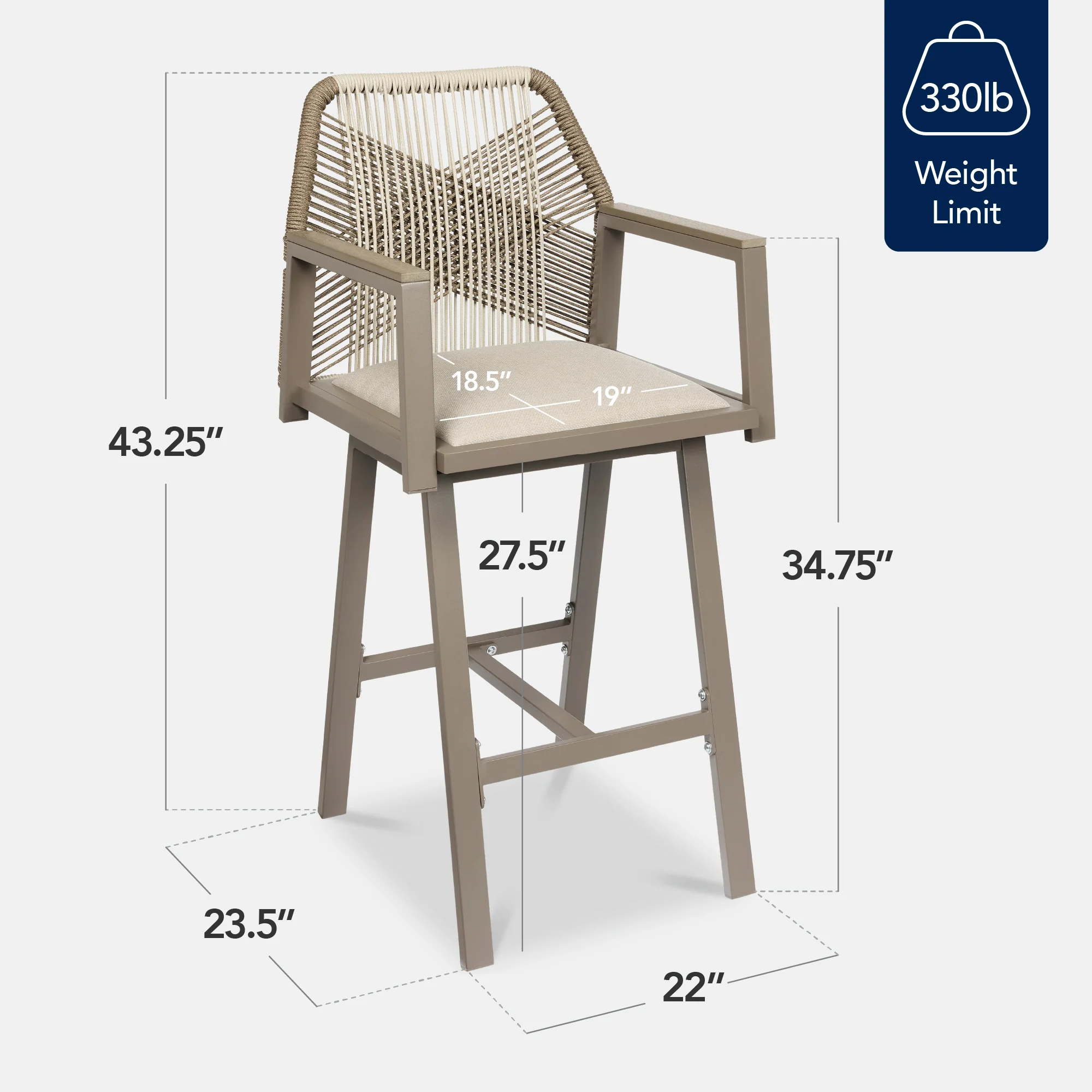 Set of 2 Indoor/Outdoor Aluminum Swivel Barstools with Arms All-Weather Rope - Image 26