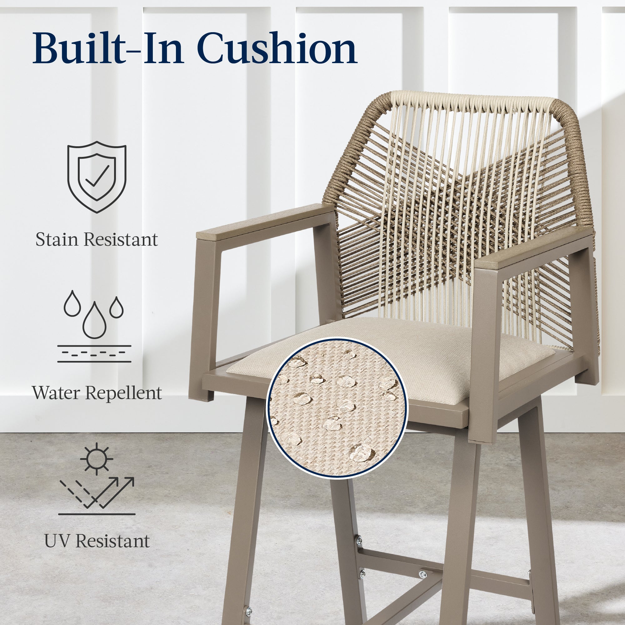 Set of 2 Indoor/Outdoor Aluminum Swivel Barstools with Arms All-Weather Rope - Image 28