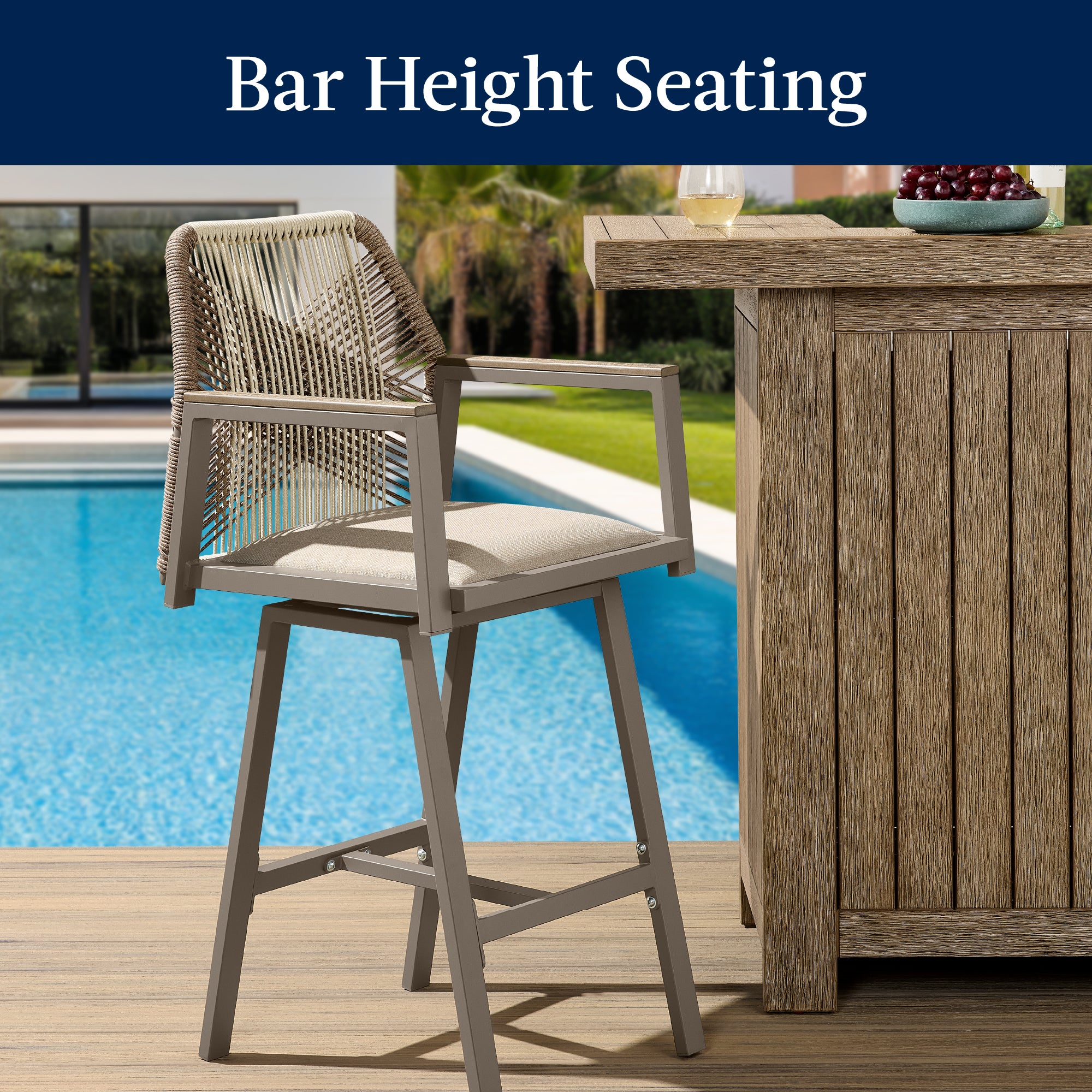 Set of 2 Indoor/Outdoor Aluminum Swivel Barstools with Arms All-Weather Rope - Image 29