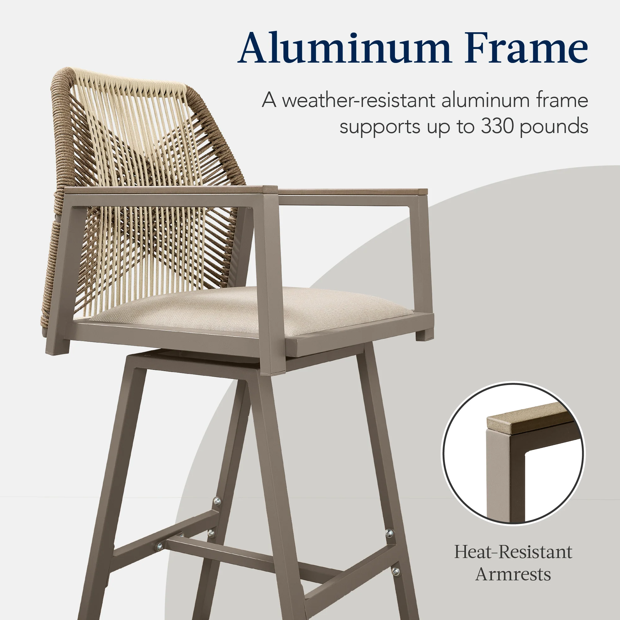 Set of 2 Indoor/Outdoor Aluminum Swivel Barstools with Arms All-Weather Rope - Image 31