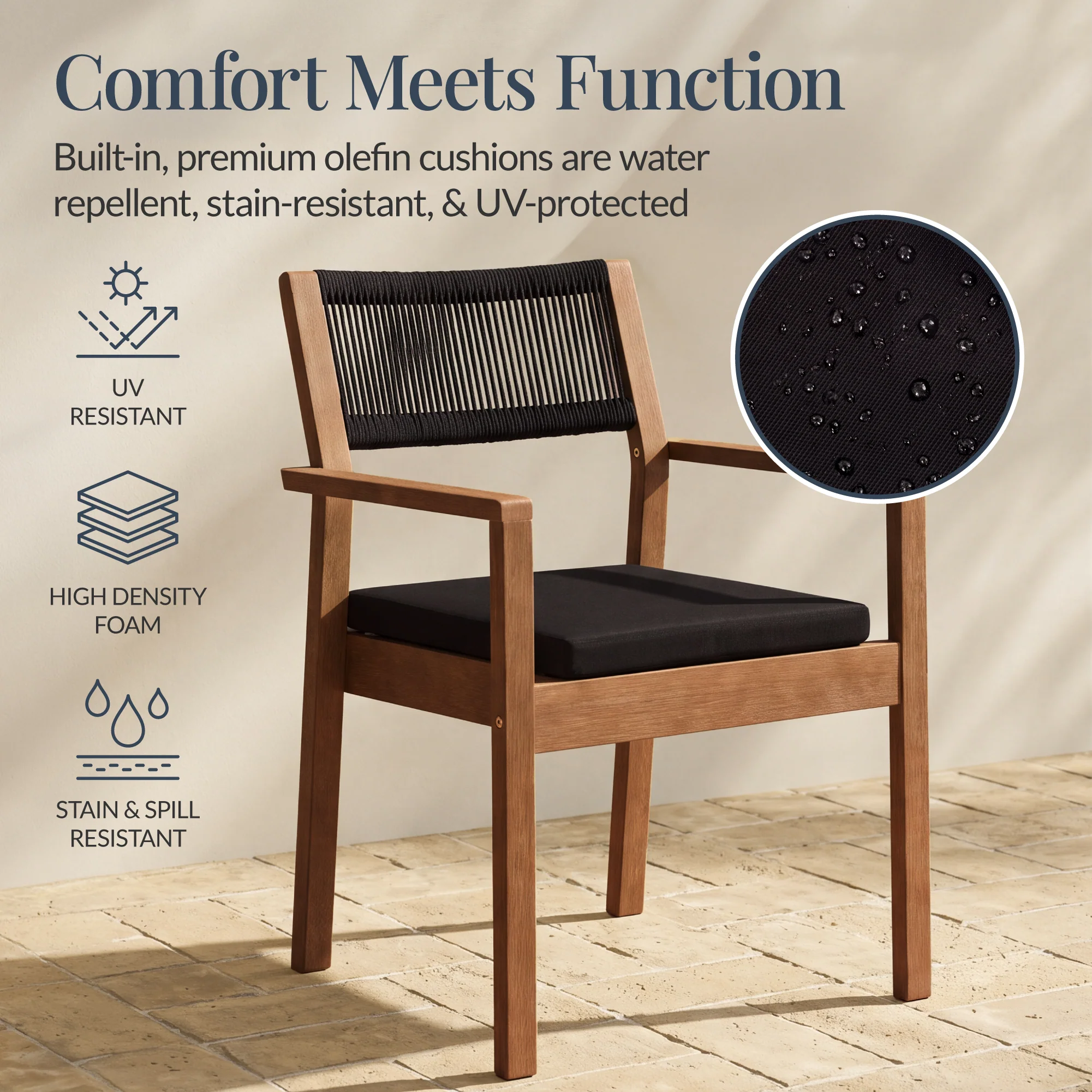 Set of 2 Indoor Outdoor Bayview Dining Chairs with Arms All-Weather Rope - Image 4