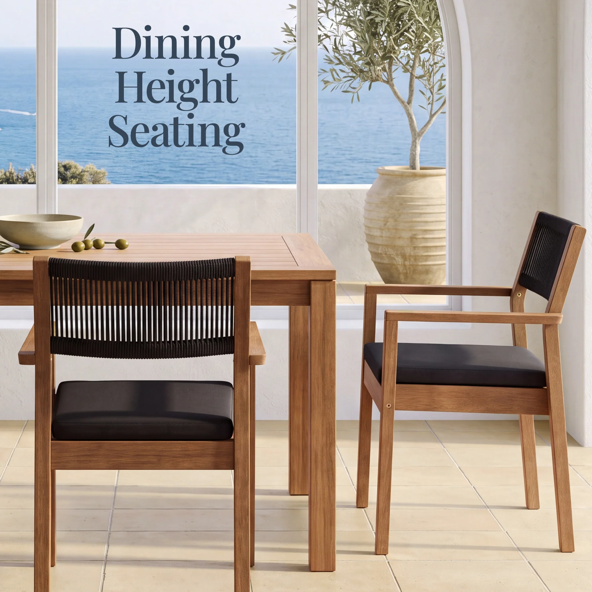 Set of 2 Indoor Outdoor Bayview Dining Chairs with Arms All-Weather Rope - Image 7