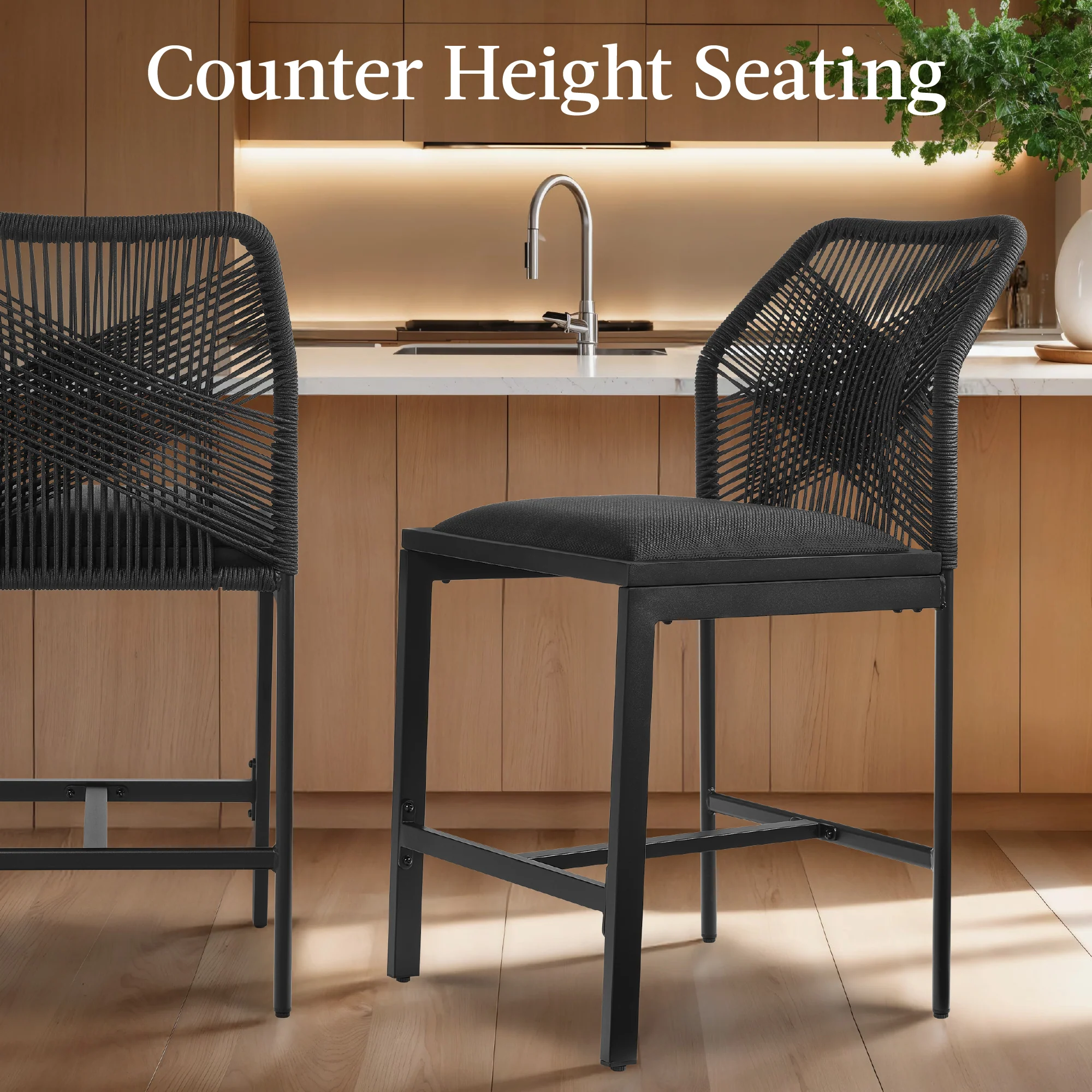 Set of 2 Indoor Outdoor Counter Height Bar Stools w/ All-Weather Rope - Image 12