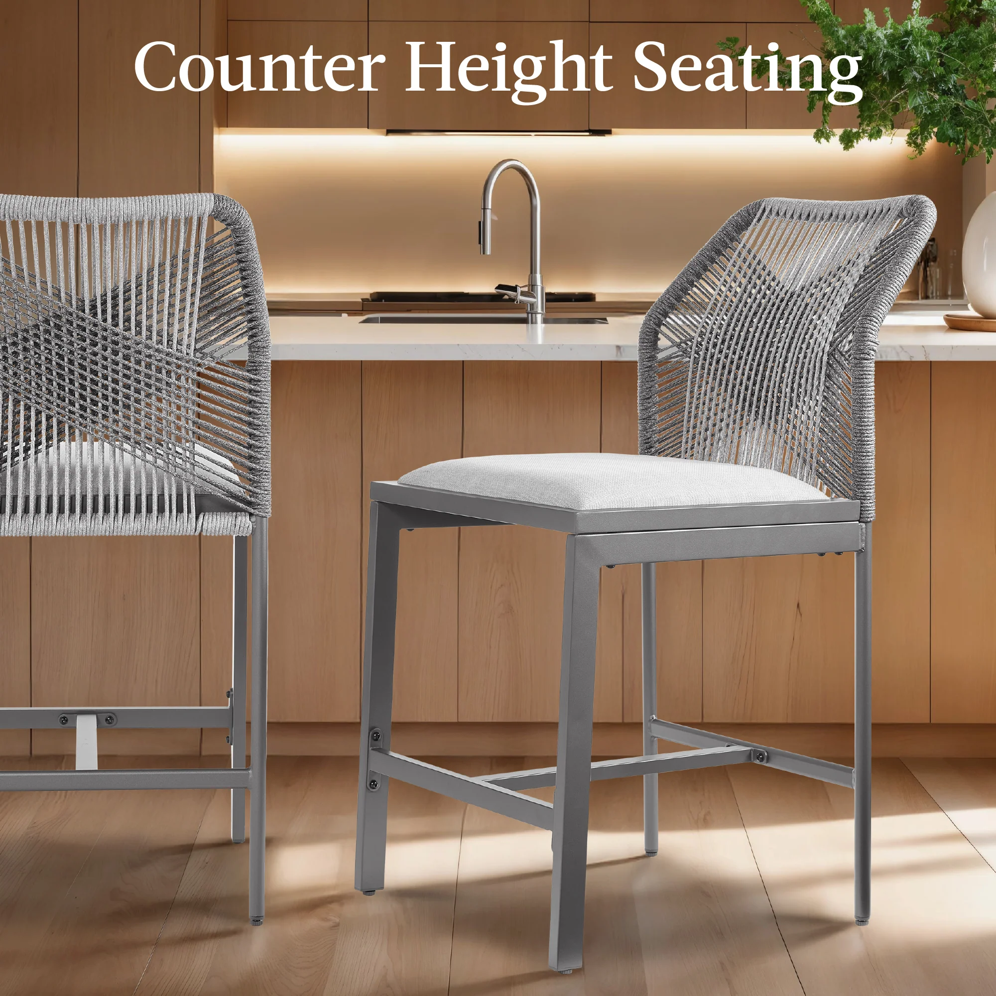 Set of 2 Indoor Outdoor Counter Height Bar Stools w/ All-Weather Rope - Image 33