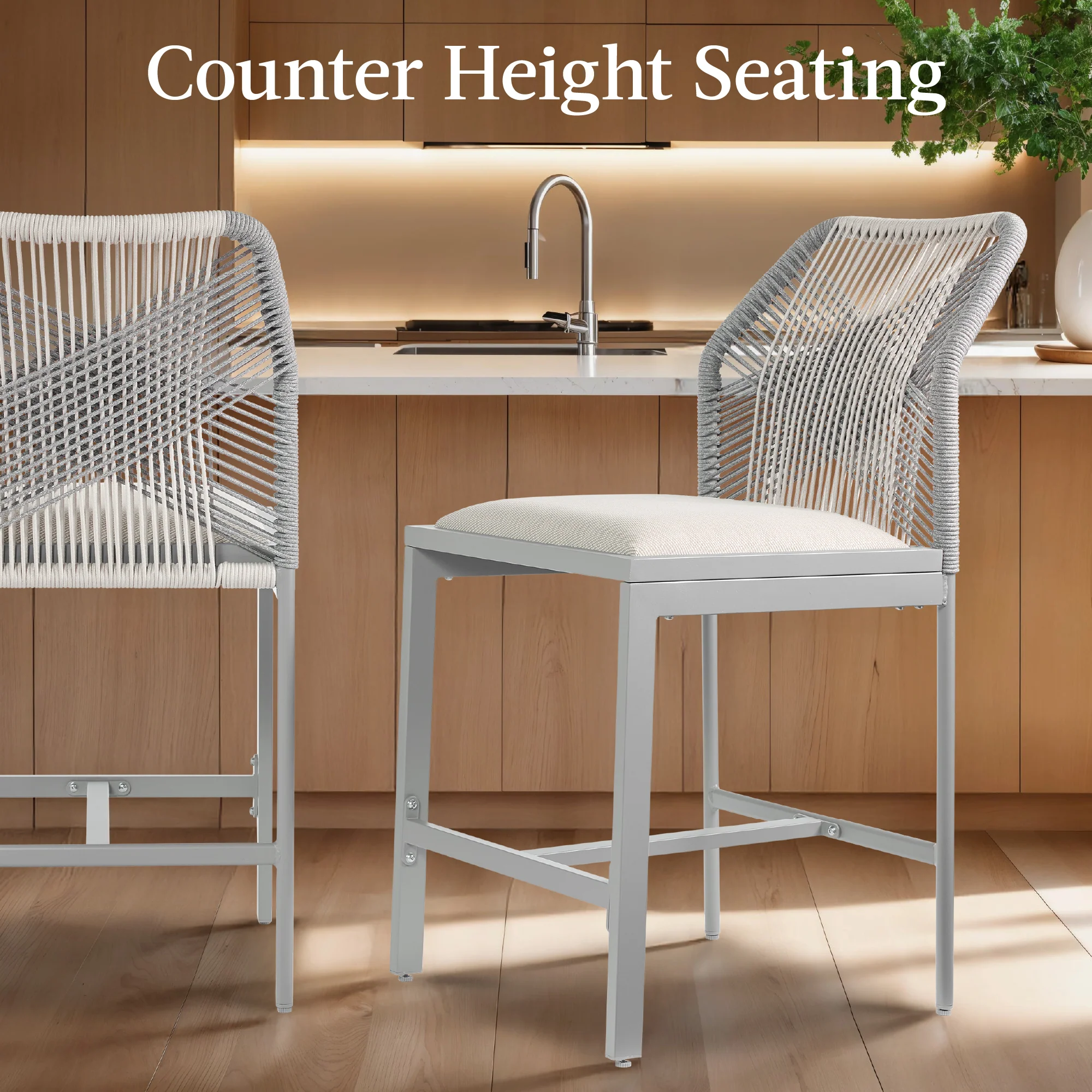 Set of 2 Indoor Outdoor Counter Height Bar Stools w/ All-Weather Rope - Image 5